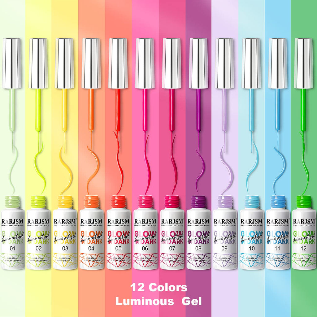 RARJSM Nail Art Gel Set — Glow-in-the-Dark Neon Polish + Liner Pen for At-Home Nail Art