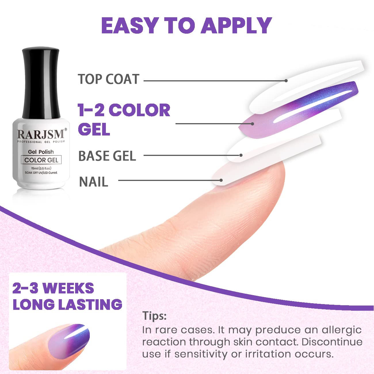 RARJSM Color Changing Gel Nail Polish 15ml — Blue Purple Temperature Shift with Pearl Shell Finish