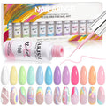 RARJSM Nail Art Gel Liner Set – 12 Pastel Colors, Thin Brush, Soak-Off, 8ml