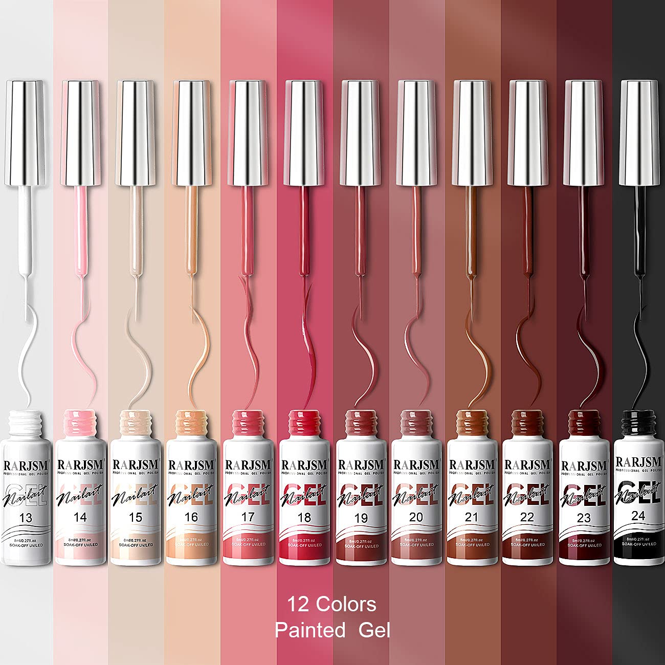 RARJSM Nail Art Gel Liner Set – 12 Autumn Winter Colors for Gel Nail Art, Soak Off, UV/LED Cure