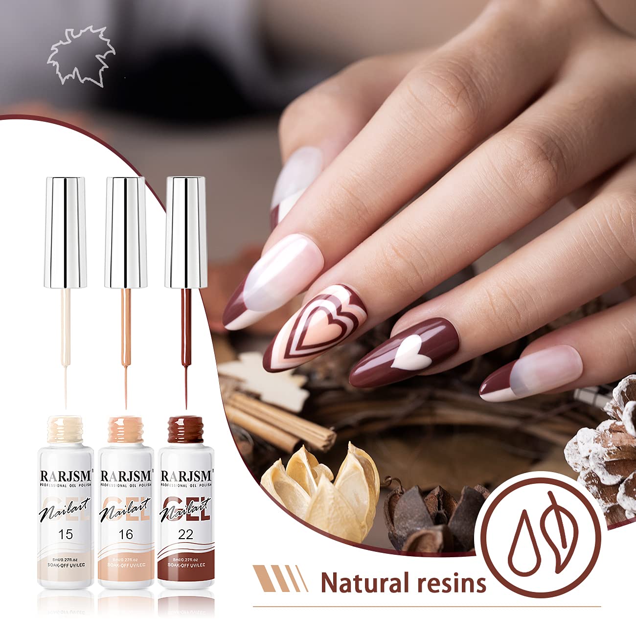 RARJSM Nail Art Gel Liner Set – 12 Autumn Winter Colors for Gel Nail Art, Soak Off, UV/LED Cure