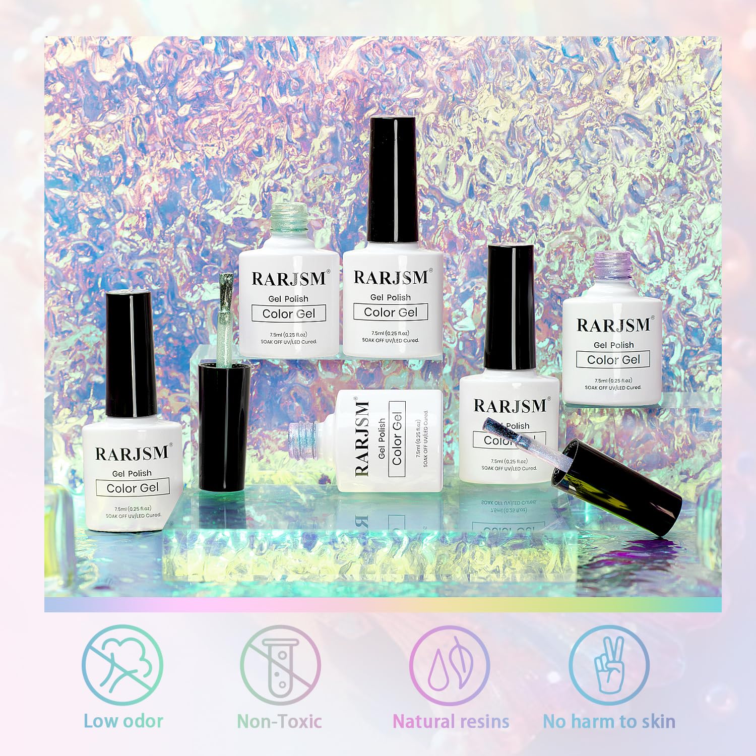 RARJSM Aurora Mermaid Cat Eye Gel Nail Polish Set — 6 Velvet Glitter Colors with Magnetic Shimmer