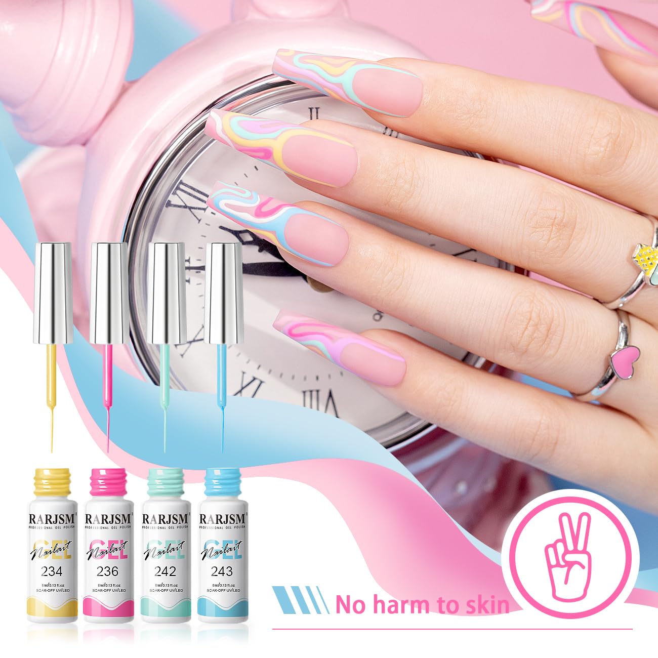 RARJSM Gel Liner Nail Art Set 12 Colors – 5ml Striping Gel Polish with Thin Brush