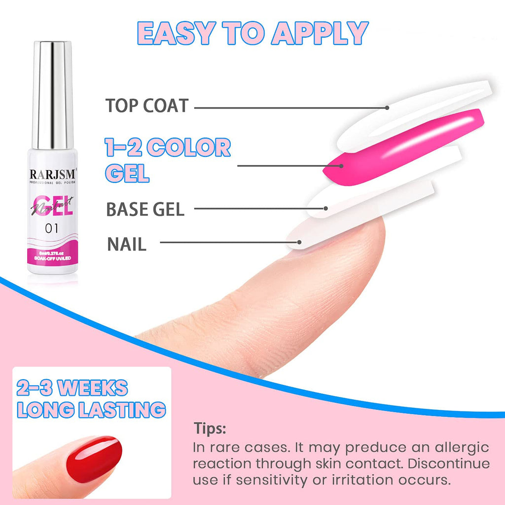 RARJSM Painted Gel Nail Polish Set – Line Art Gel, 12 Neon Colors (8ml Each), UV/LED Ready