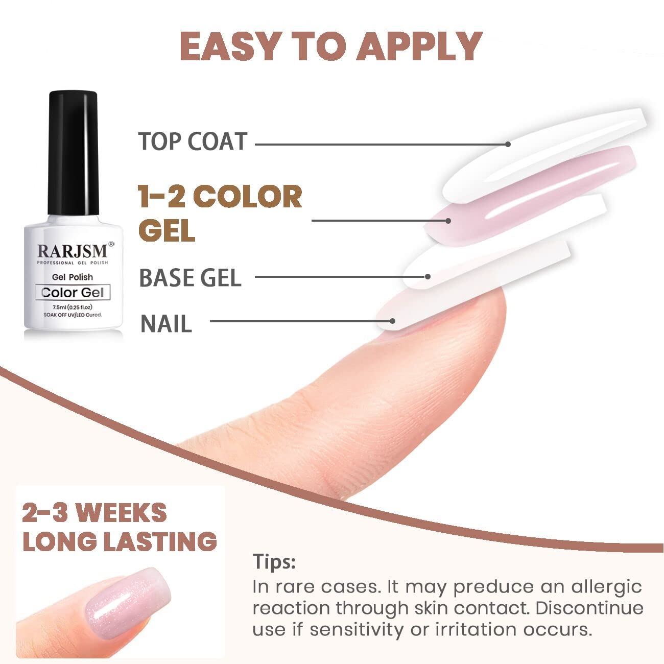 RARJSM Glitter Nude Gel Polish 6-Piece Set – Shimmer Nude Nails (7.5ml)