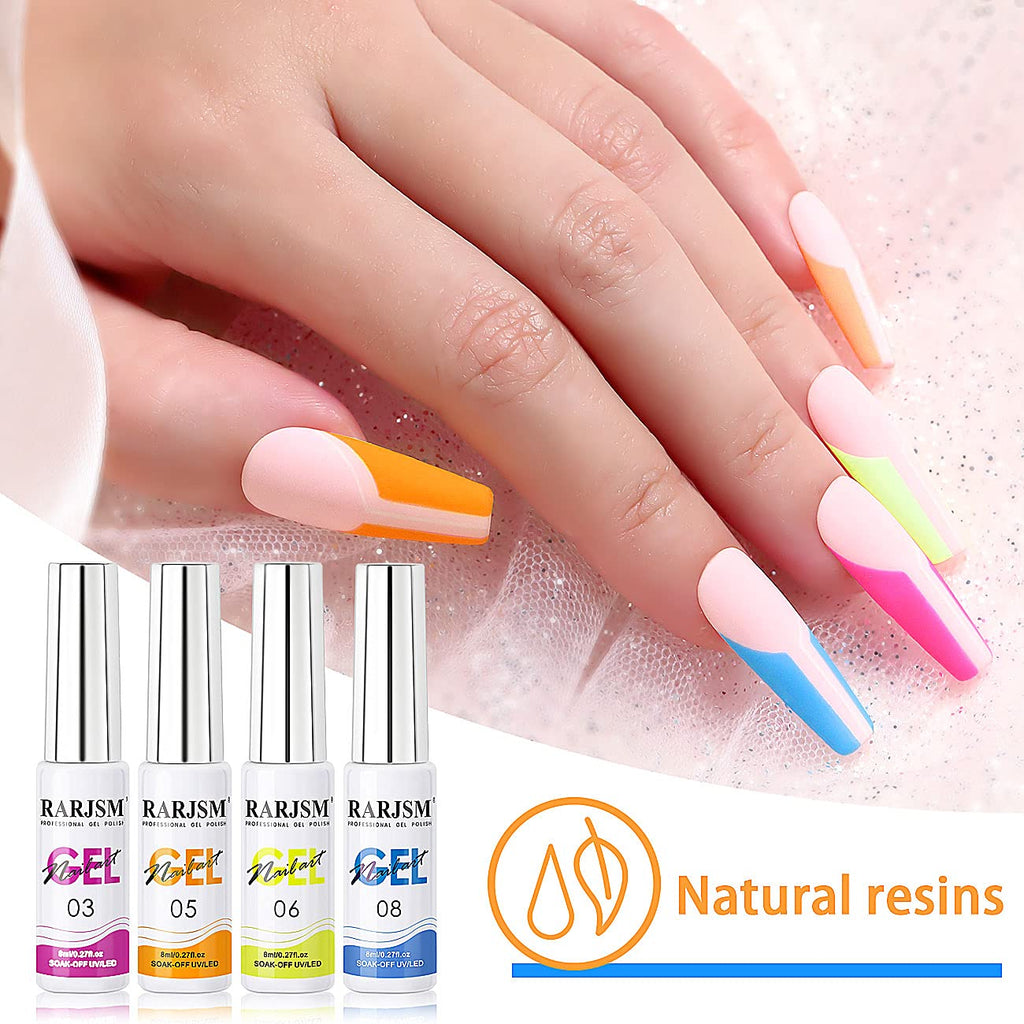RARJSM Painted Gel Nail Polish Set – Line Art Gel, 12 Neon Colors (8ml Each), UV/LED Ready