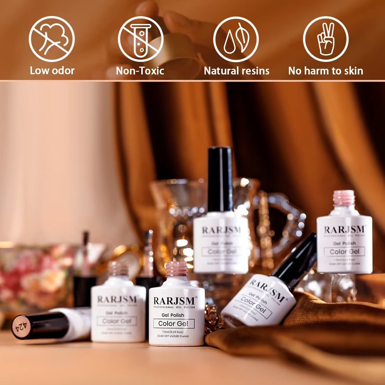 RARJSM Glitter Nude Gel Polish 6-Piece Set – Shimmer Nude Nails (7.5ml)