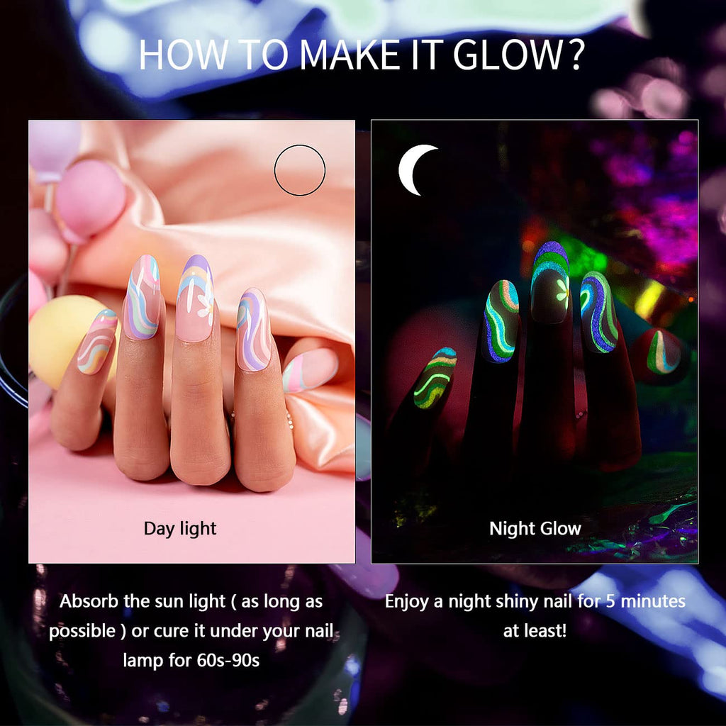 RARJSM Glow in the Dark Nail Art Gel Liner — 12 Pastel Neon Colors
