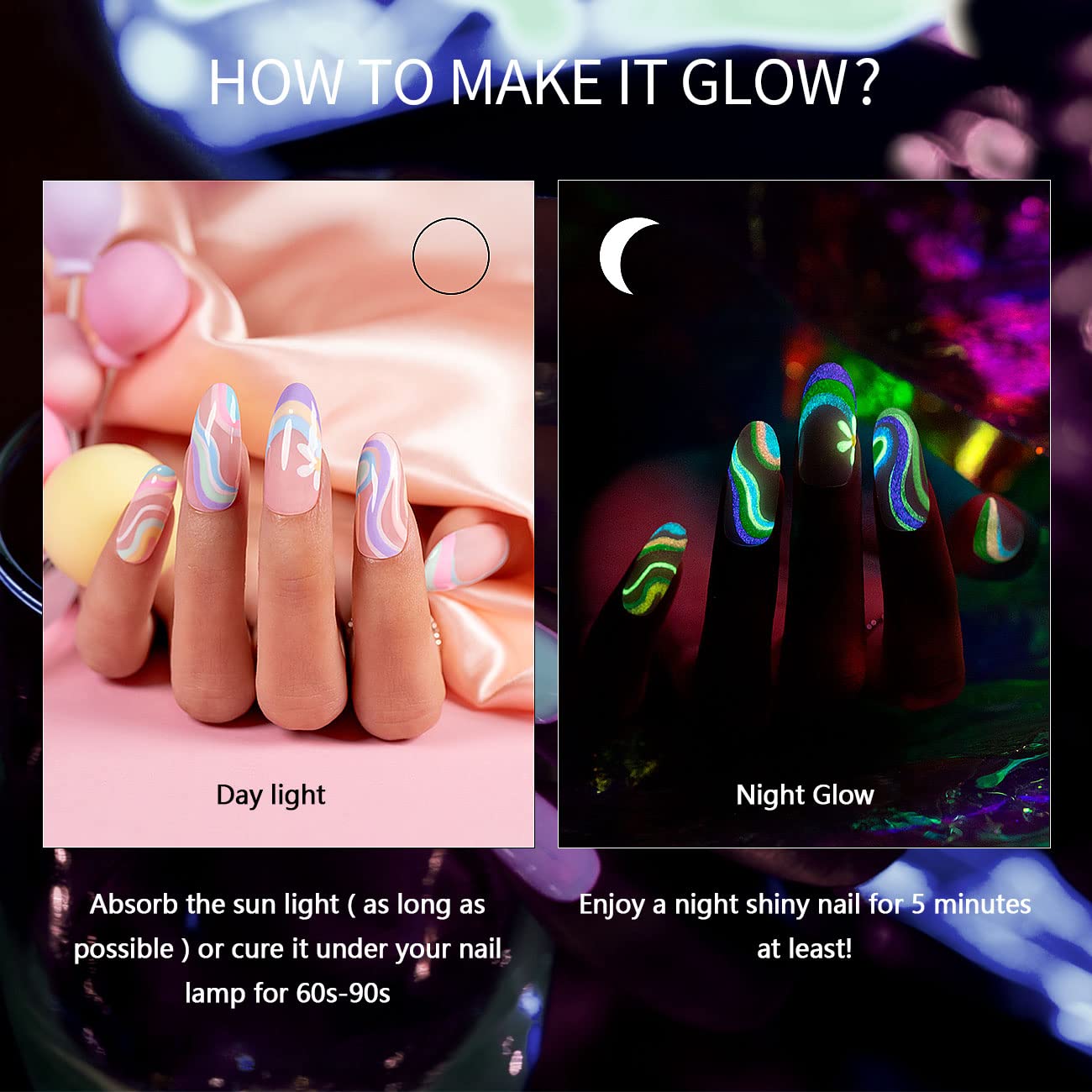 RARJSM Glow in the Dark Nail Art Gel Liner — 12 Pastel Neon Colors