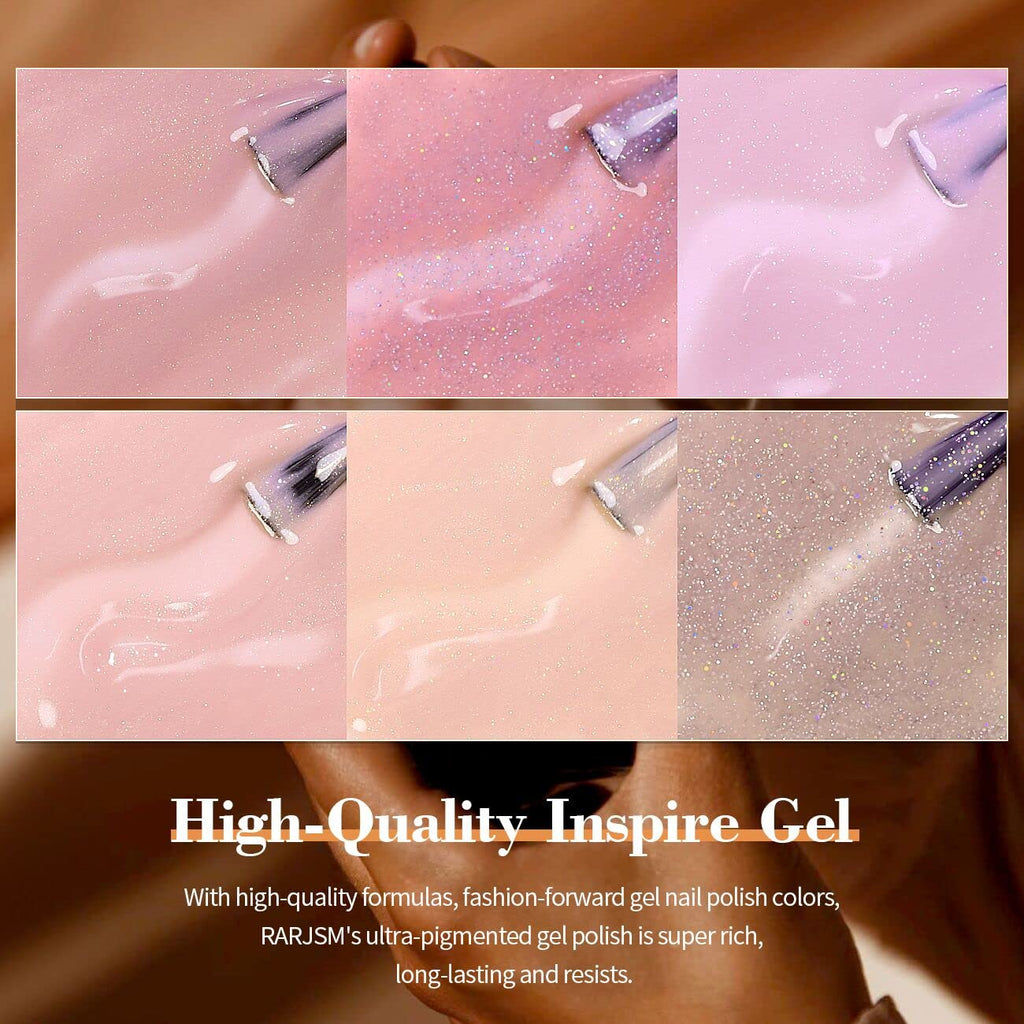 RARJSM Glitter Nude Gel Polish 6-Piece Set – Shimmer Nude Nails (7.5ml)
