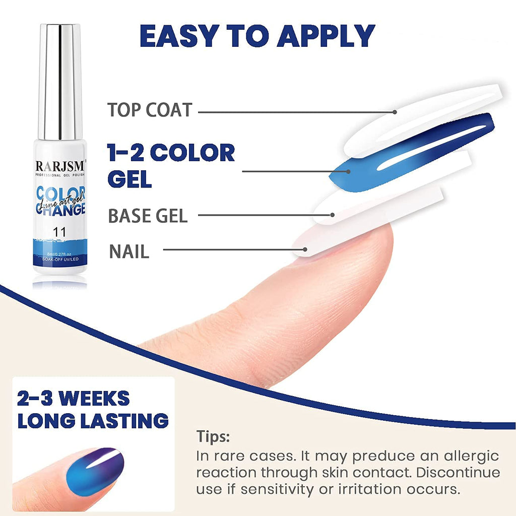 RARJSM Temperature Color Changing Gel Nail Polish Set — 12 Mood-Shift Colors, 8ml