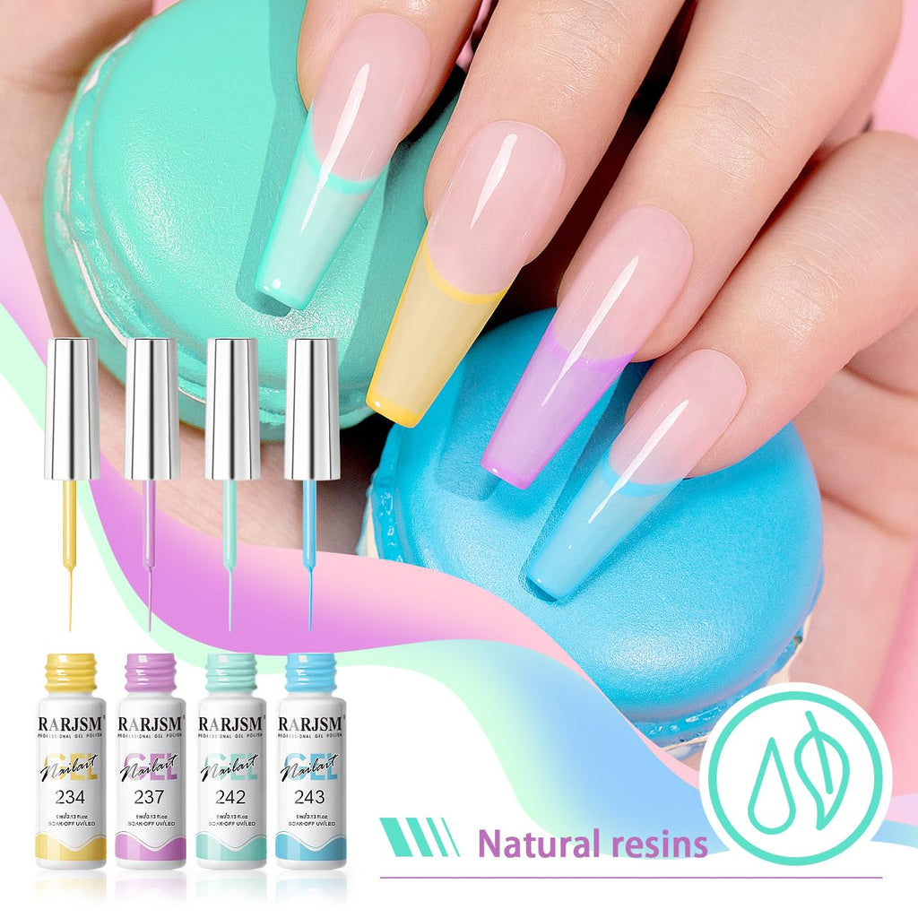 RARJSM Gel Liner Nail Art Set 12 Colors – 5ml Striping Gel Polish with Thin Brush