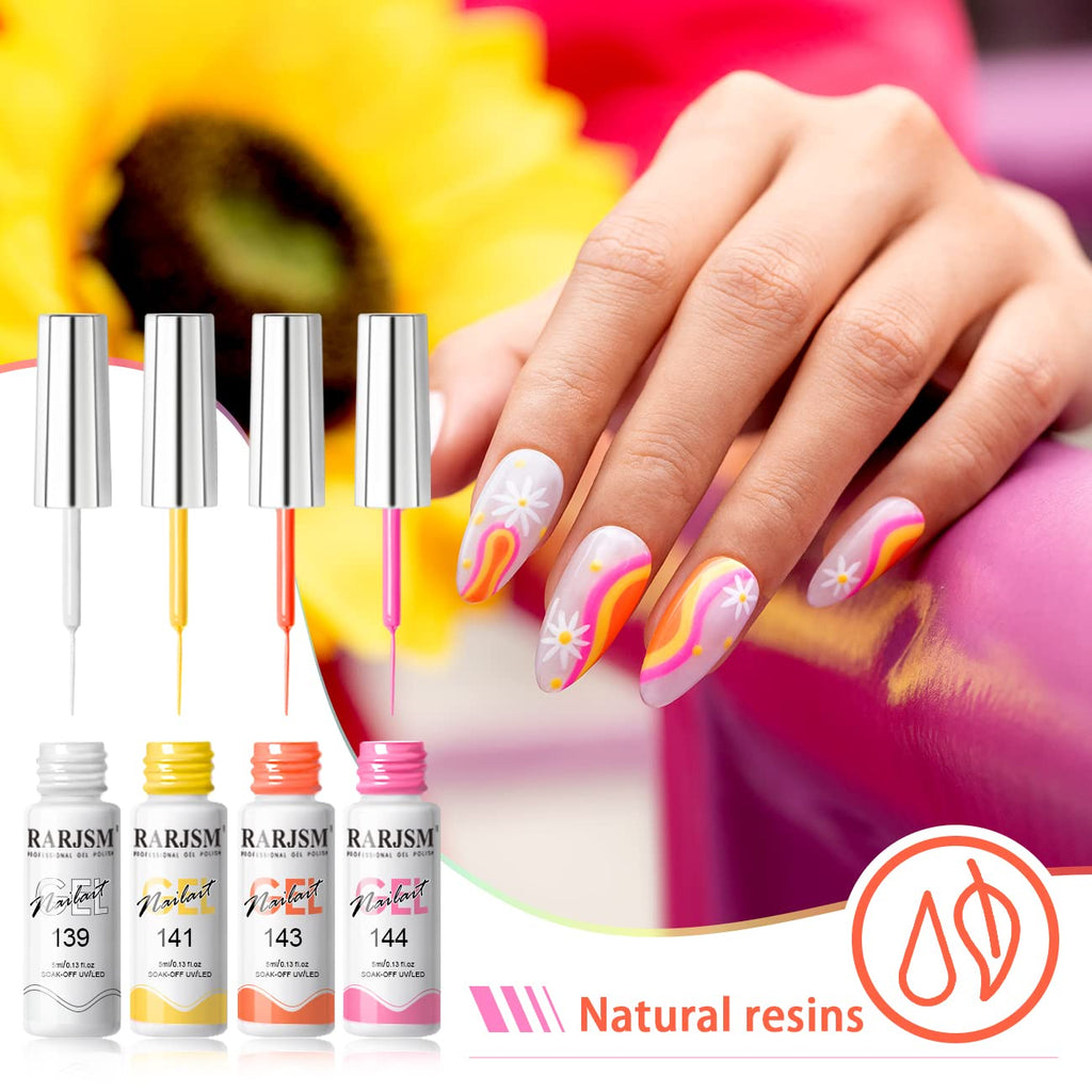 RARJSM Gel Liner Nail Art Set – 24 Colors, 5ml Bottles, Thin Brush, UV Soak Off