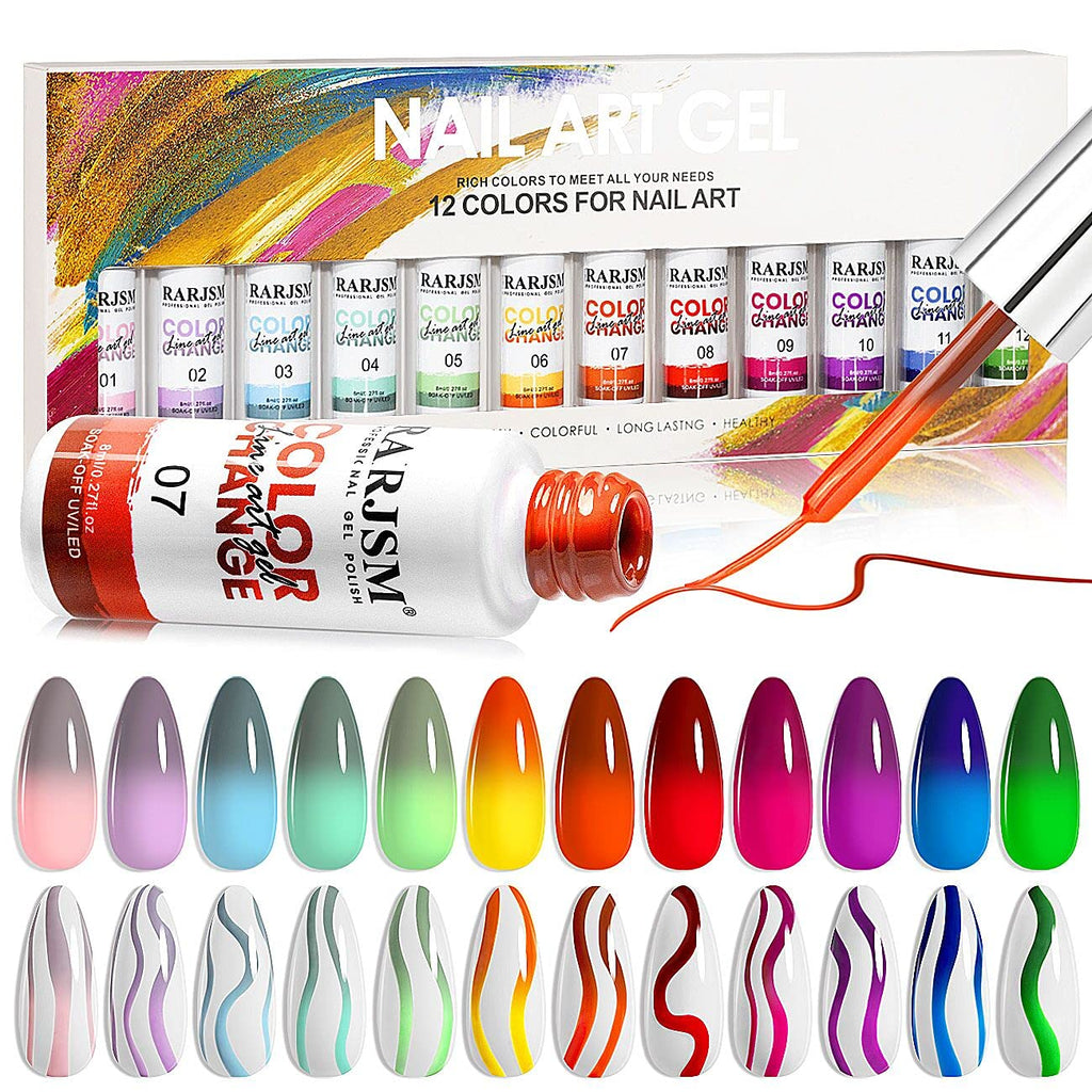 RARJSM Temperature Color Changing Gel Nail Polish Set — 12 Mood-Shift Colors, 8ml