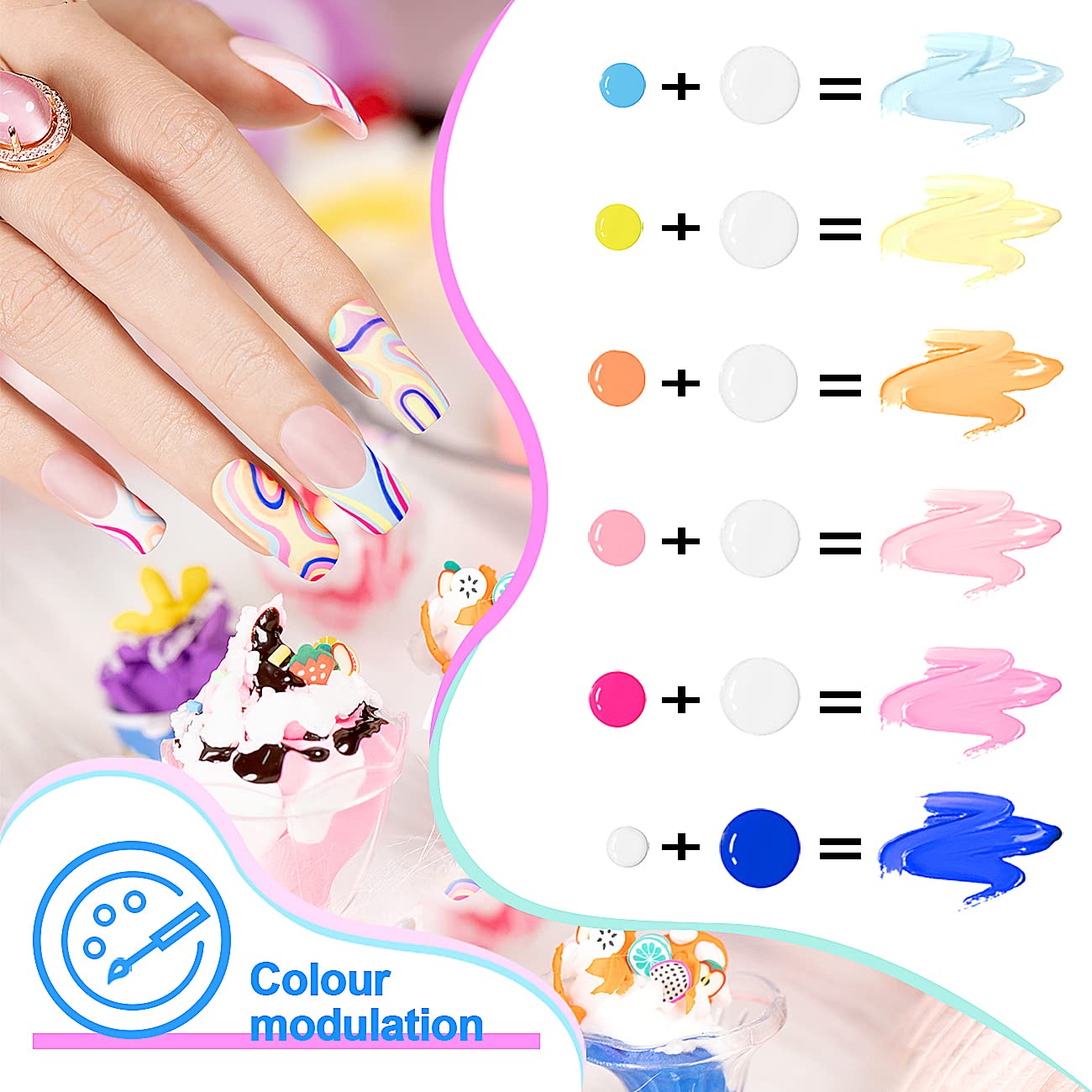 RARJSM Gel Liner Nail Art Polish Set – 12 Candy Pastel Colors, Thin Brush, Soak Off, 5ml