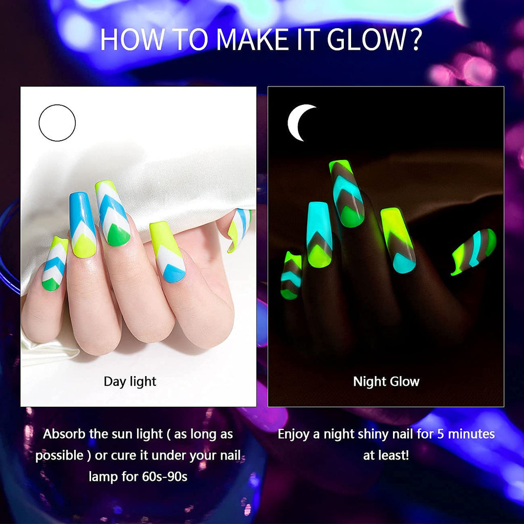 RARJSM Nail Art Gel Set — Glow-in-the-Dark Neon Polish + Liner Pen for At-Home Nail Art