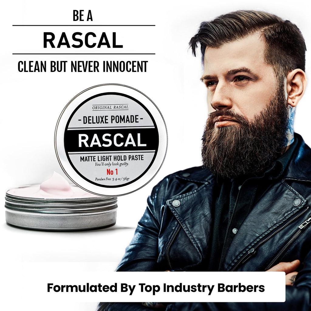 Rascal Men's Original Deluxe Pomade – Matte Finish, Light Hold, Natural Beeswax & Grapeseed Oil | 3.4 oz