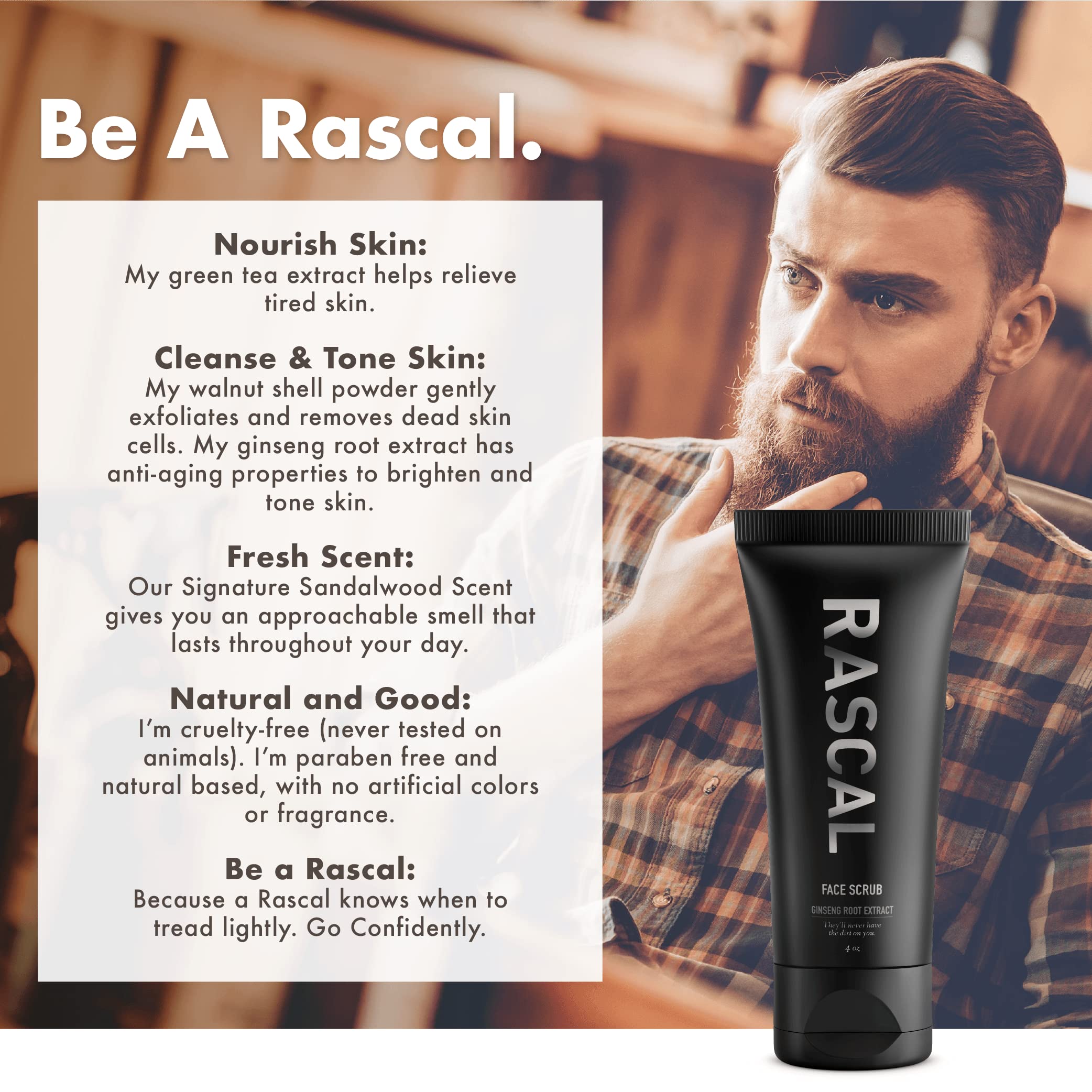 Rascal Men's Face Cleanser – Deep Cleanse with Activated Charcoal & Orange Peel Oil