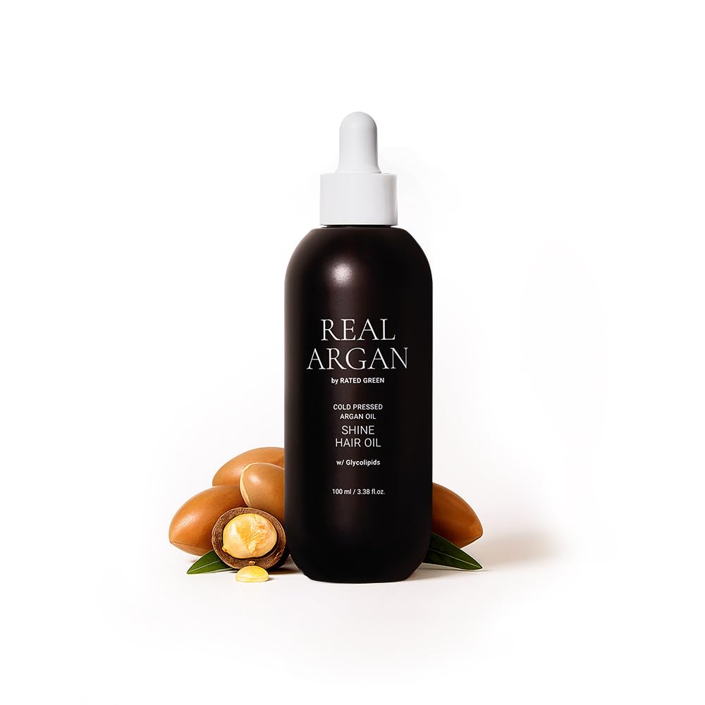 RATED GREEN Real Argan Oil Shine Hair Oil with Glycolipids – Deep Repair, Frizz Control, Korean Vegan Formula | 3.38 fl oz