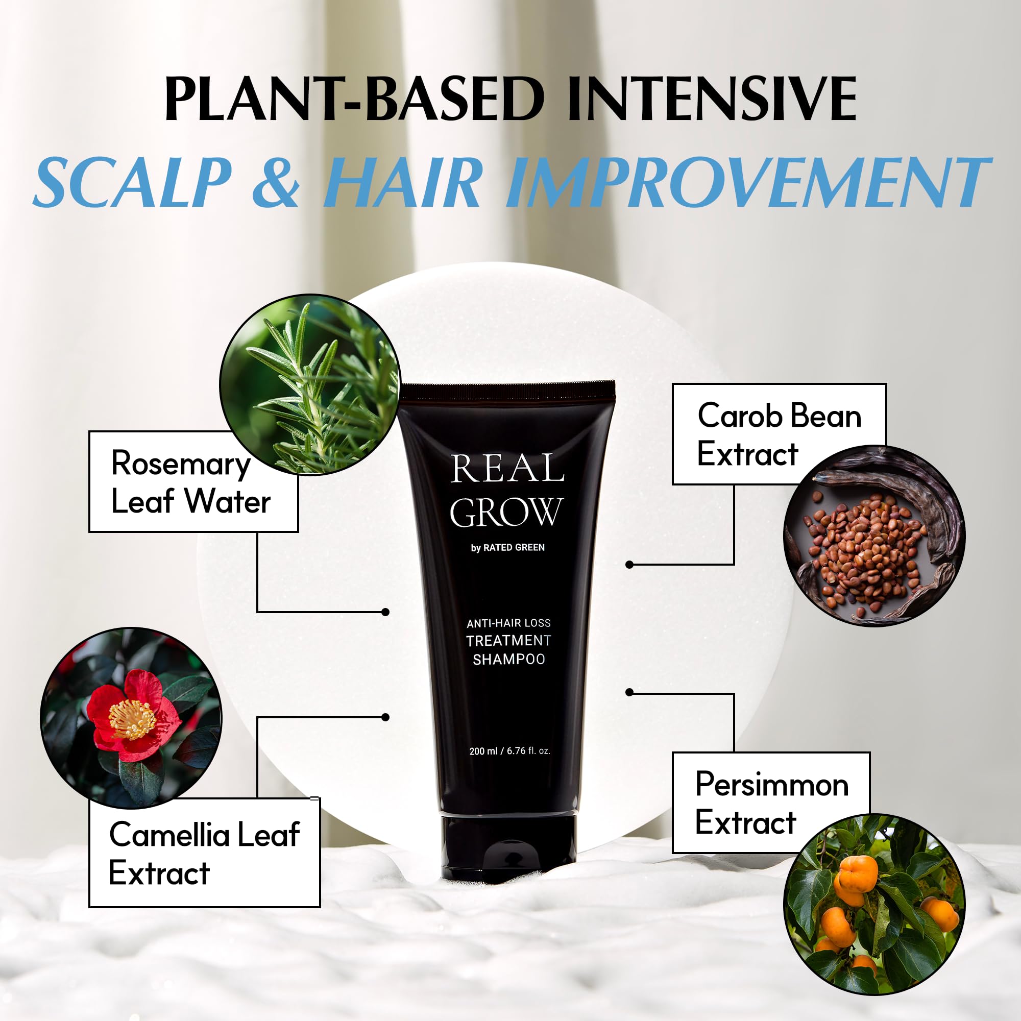 RATED GREEN Real Grow Anti Hair Loss Treatment | Rosemary Cream Shampoo for Thinning Hair – 6.76 fl oz