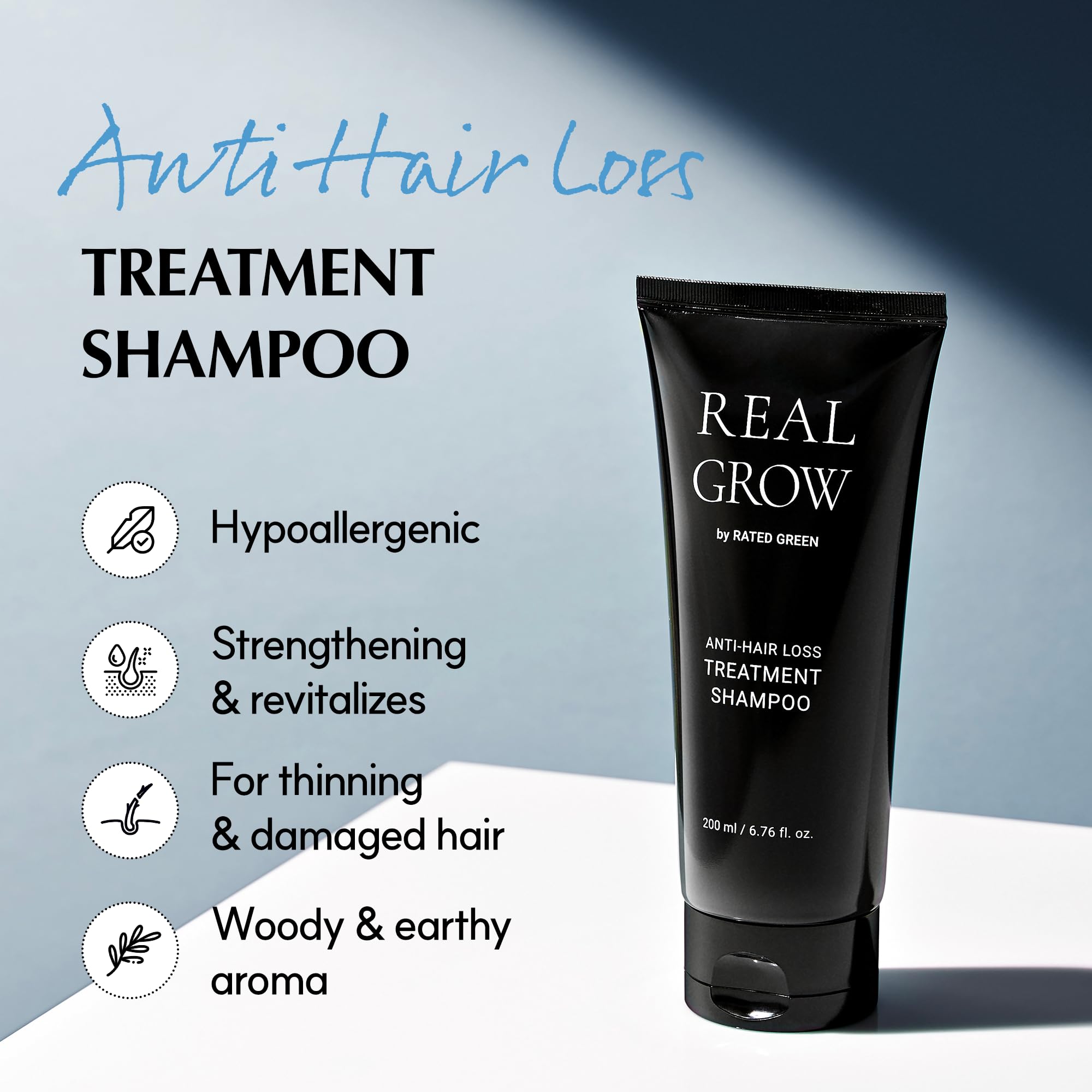 RATED GREEN Real Grow Anti Hair Loss Treatment | Rosemary Cream Shampoo for Thinning Hair – 6.76 fl oz