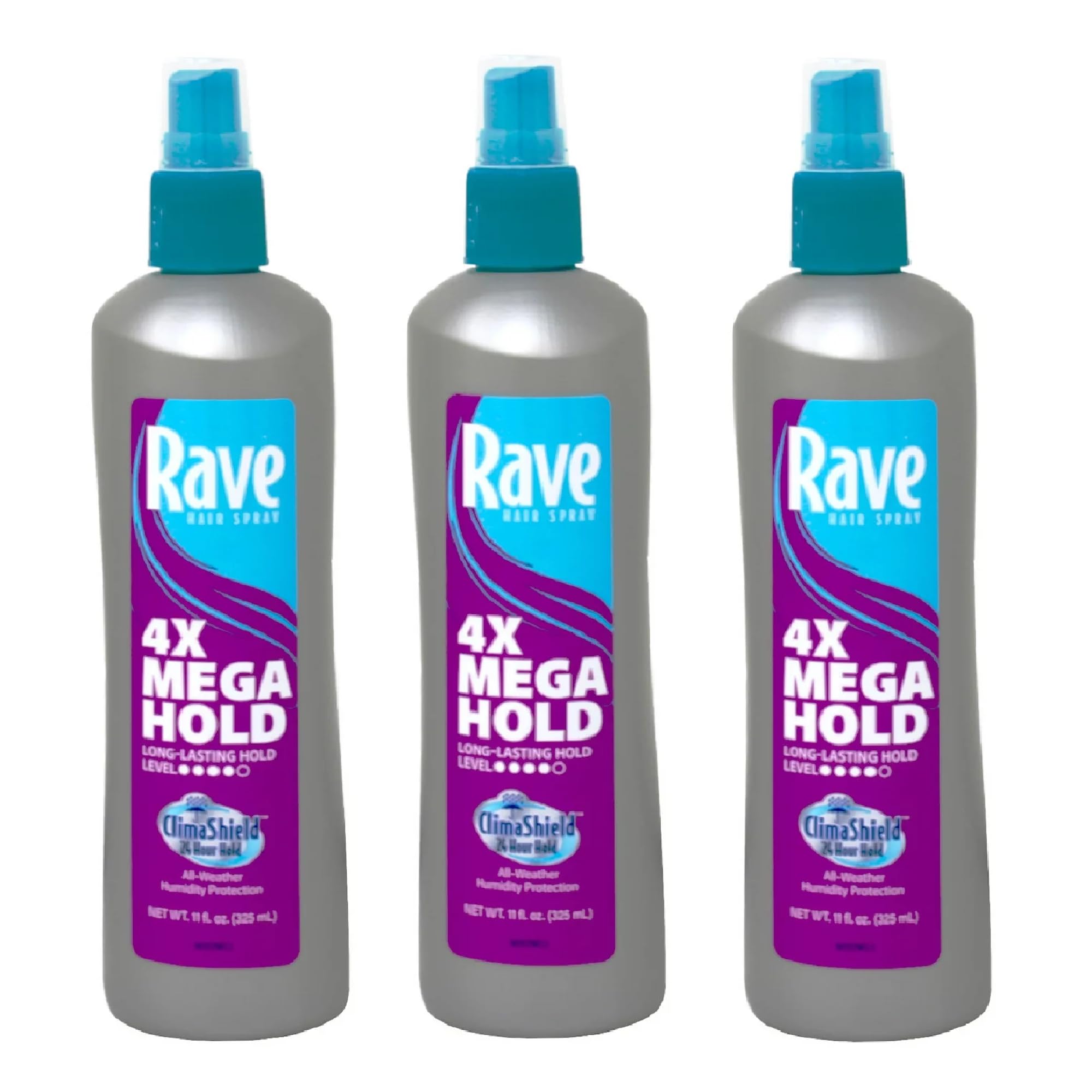 Rave 4x Mega Unscented Pump Hairspray – 3 Pack, 11 fl oz