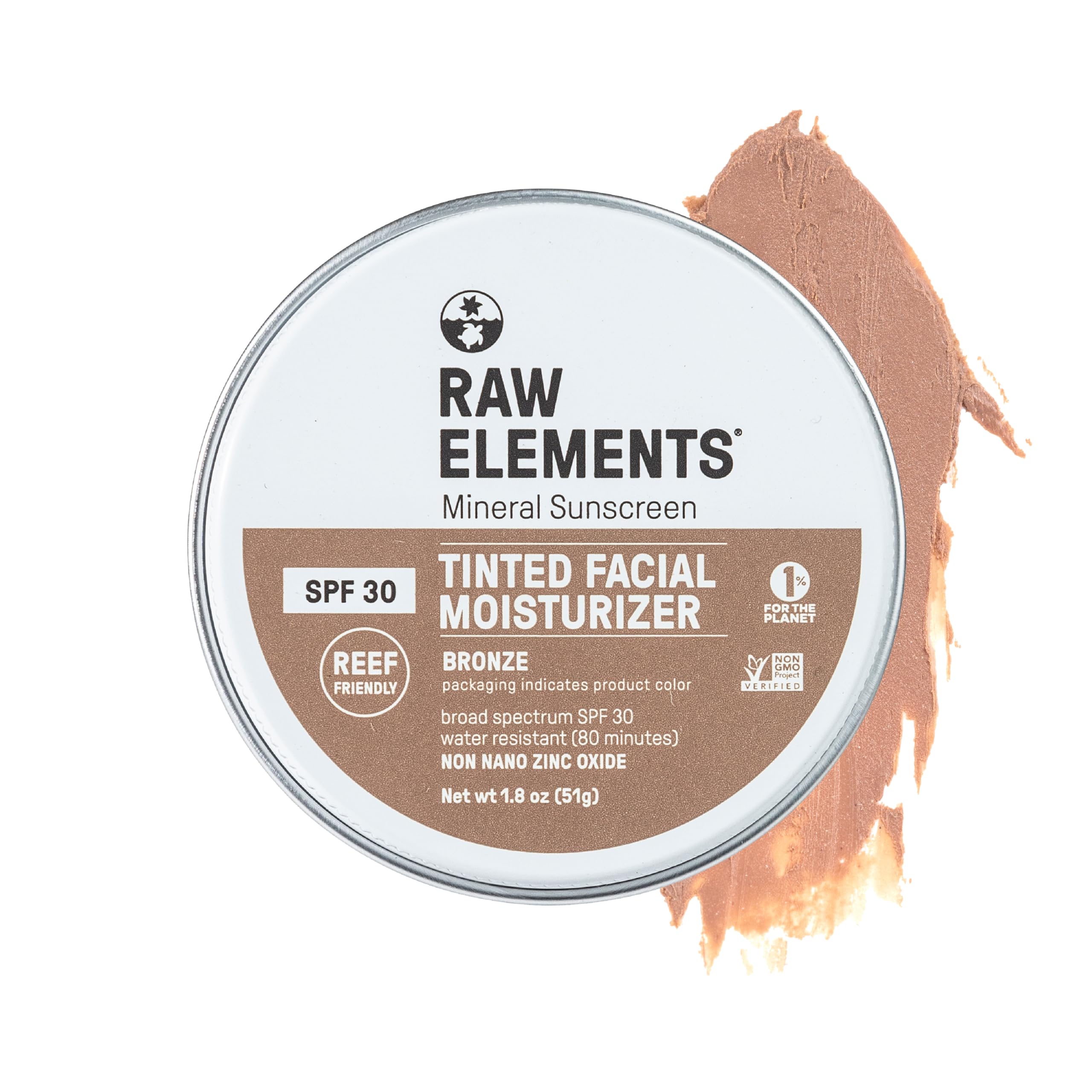Raw Elements Ultra-Moisturizing Tinted Face Cream SPF 30 Bronze – Non-Toxic Mineral Sunscreen, 1.8 oz