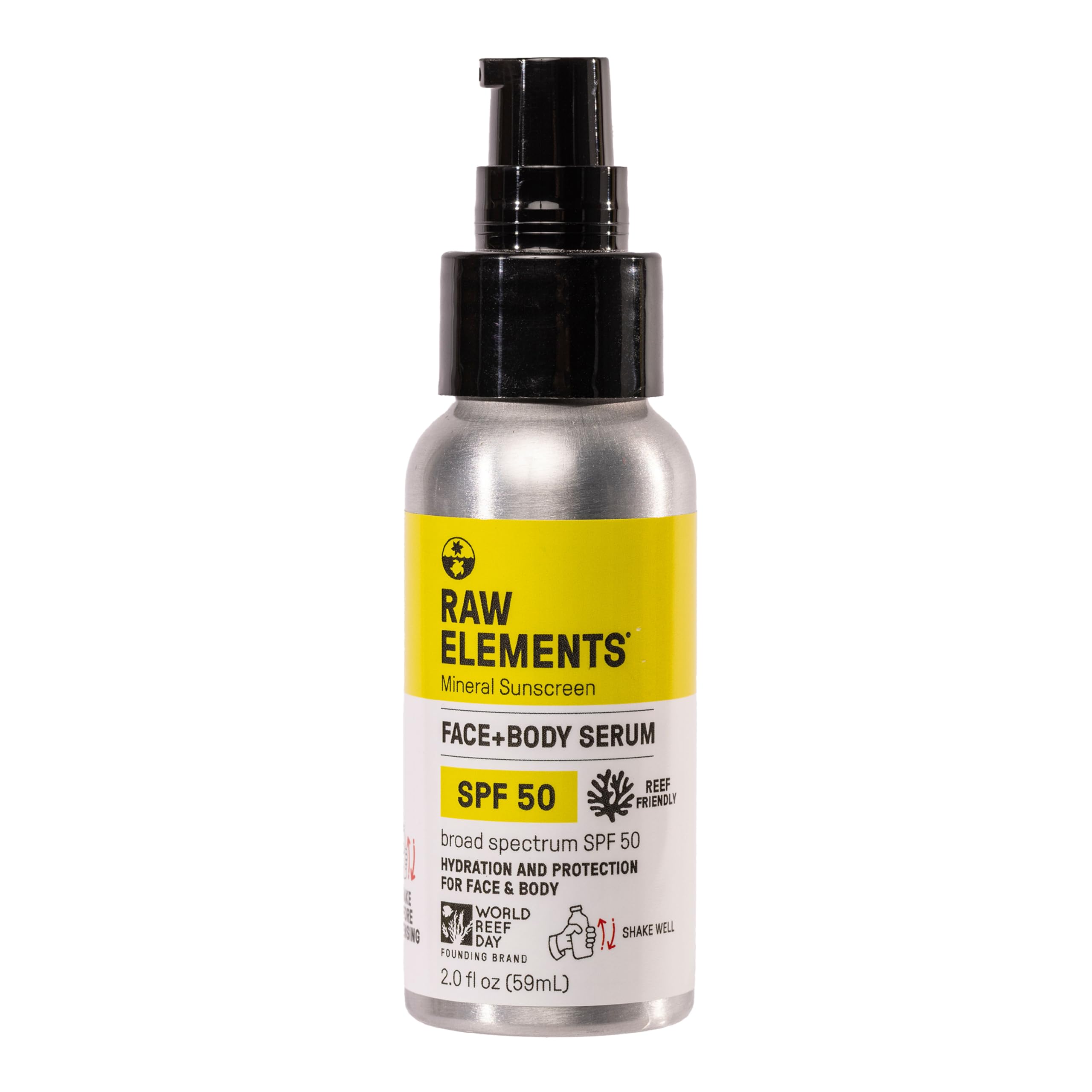 Raw Elements Face + Body Serum SPF 50 – All-Natural Mineral Sunscreen, Reef Safe, 2oz