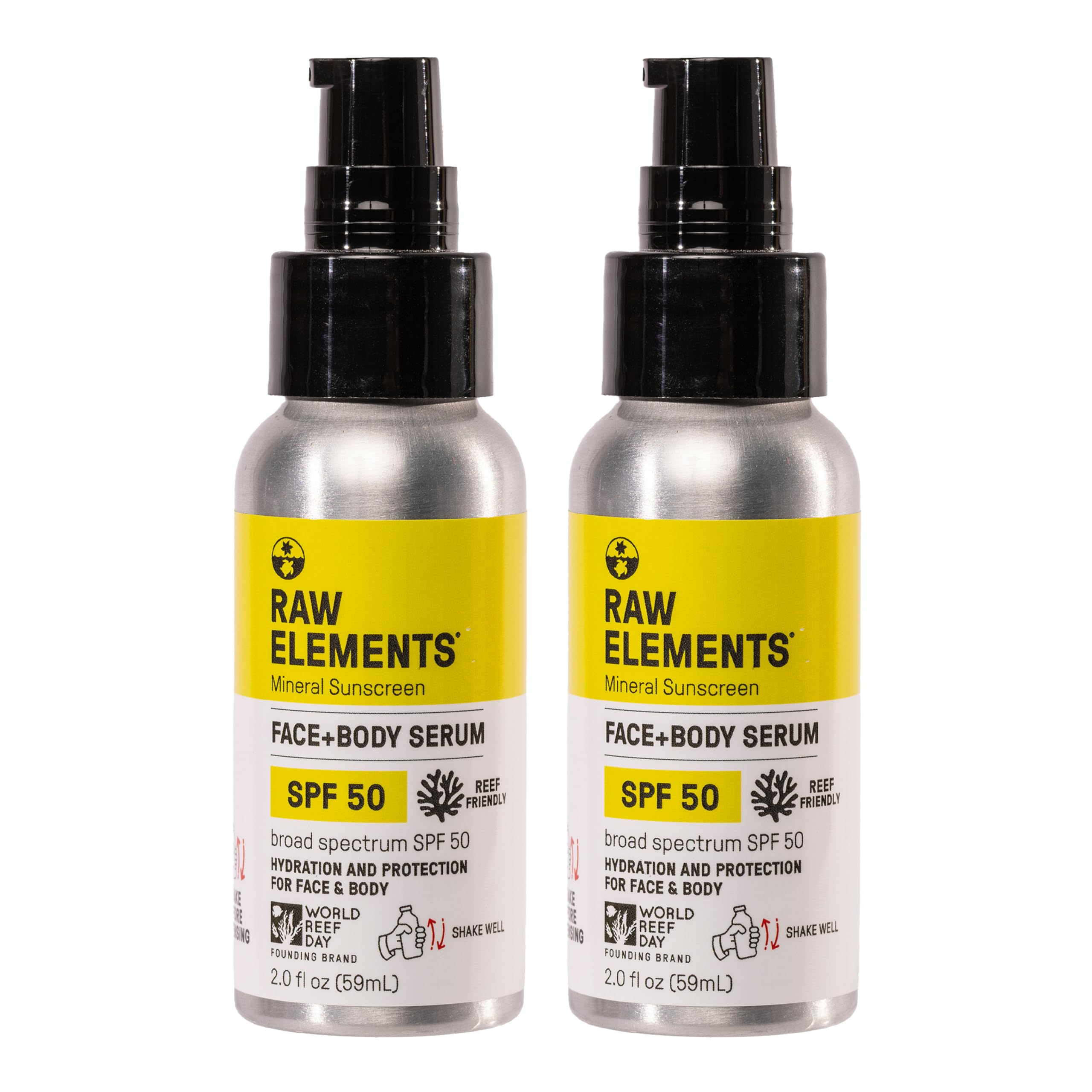 Raw Elements Face and Body Serum SPF 50 Mineral Sunscreen – Reef Safe, Water Resistant, Broad Spectrum UVA/UVB (Travel Size 2oz x2)
