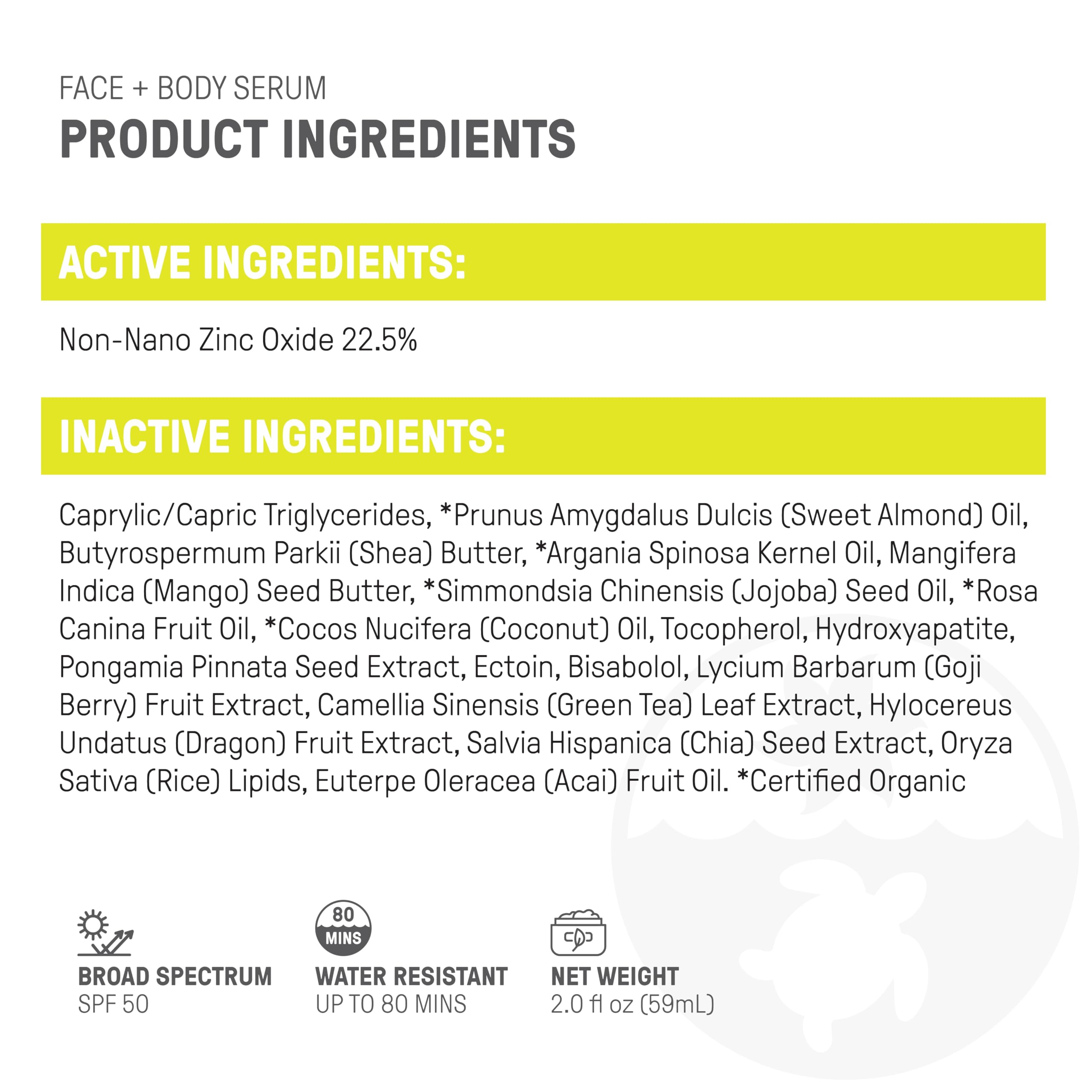 Raw Elements Face + Body Serum SPF 50 – All-Natural Mineral Sunscreen, Reef Safe, 2oz
