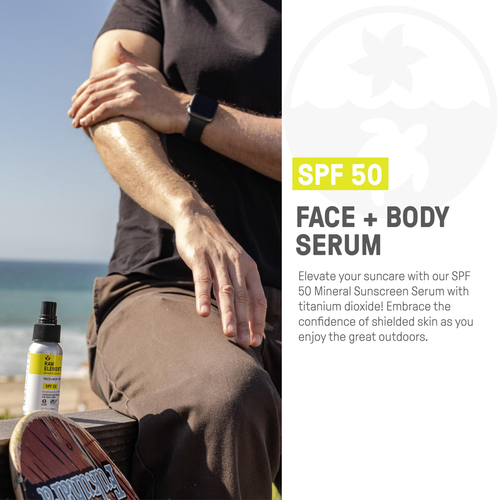 Raw Elements Face and Body Serum SPF 50 Mineral Sunscreen – Reef Safe, Water Resistant, Broad Spectrum UVA/UVB (Travel Size 2oz x2)
