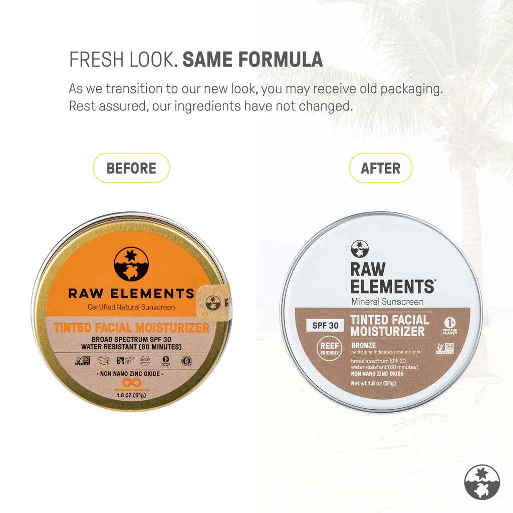 Raw Elements Ultra-Moisturizing Tinted Face Cream SPF 30 – Non-Toxic Mineral Sunscreen, Reef Friendly, Bronze, 1.8 oz, Pack of 2