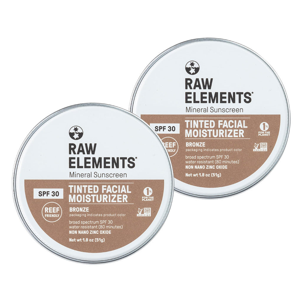 Raw Elements Ultra-Moisturizing Tinted Face Cream SPF 30 – Non-Toxic Mineral Sunscreen, Reef Friendly, Bronze, 1.8 oz, Pack of 2
