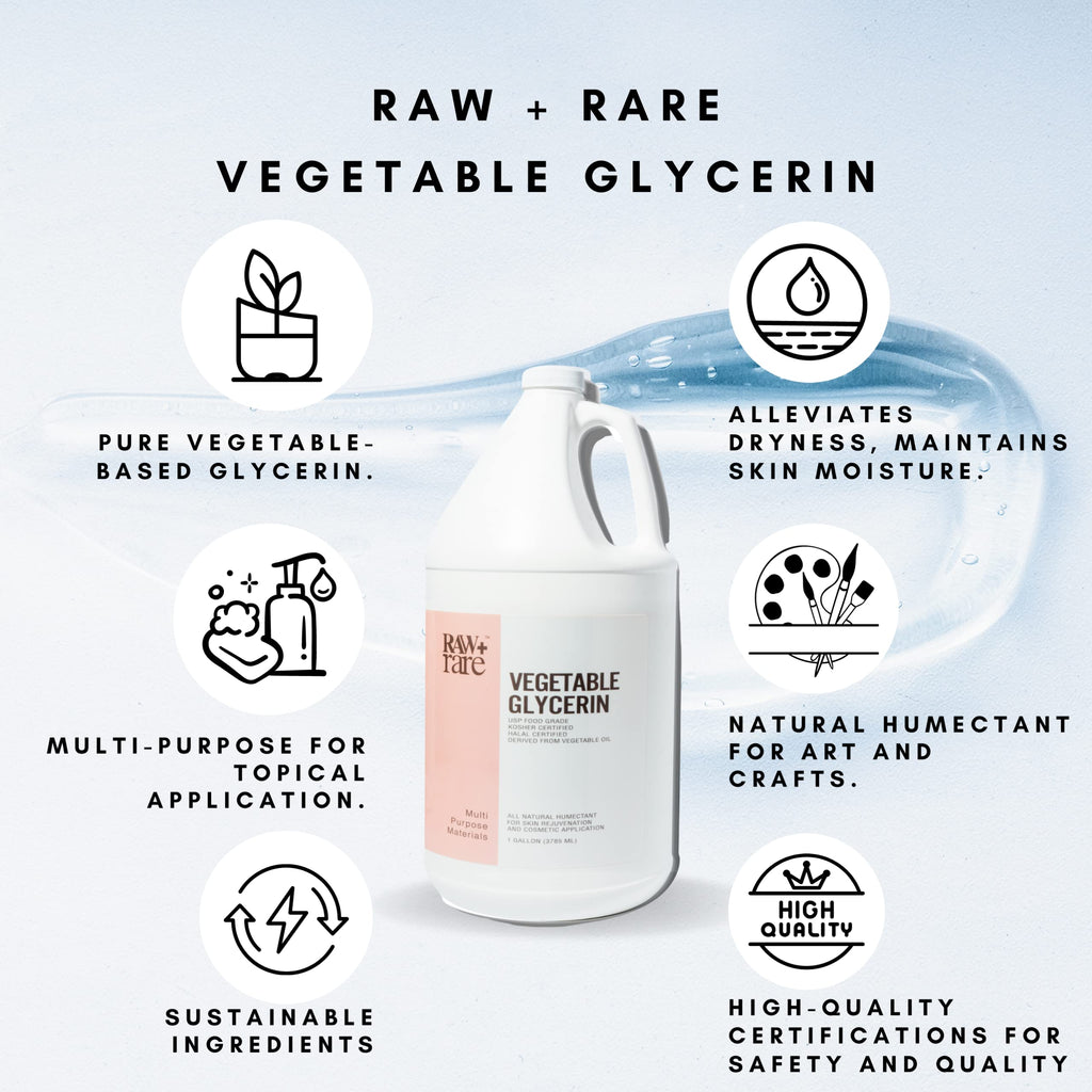 Raw Plus Rare Natural Glycerin – Bulk Gallon (128 oz) for Skin, Hair & Crafts | Kosher & Halal Certified