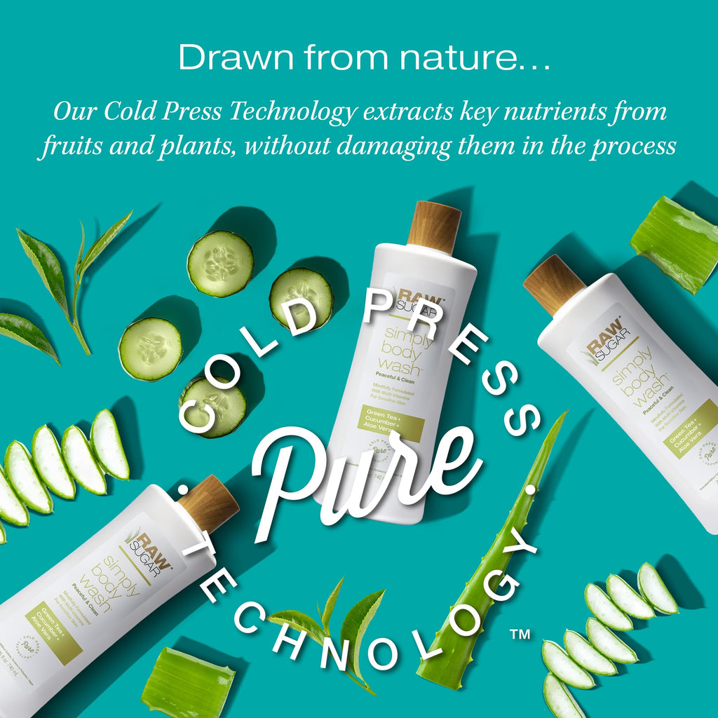 RAW SUGAR Green Tea Aloe Soother Body Wash – Gentle, Hydrating 3‑Pack | Vegan, SLS/SLES & Paraben Free