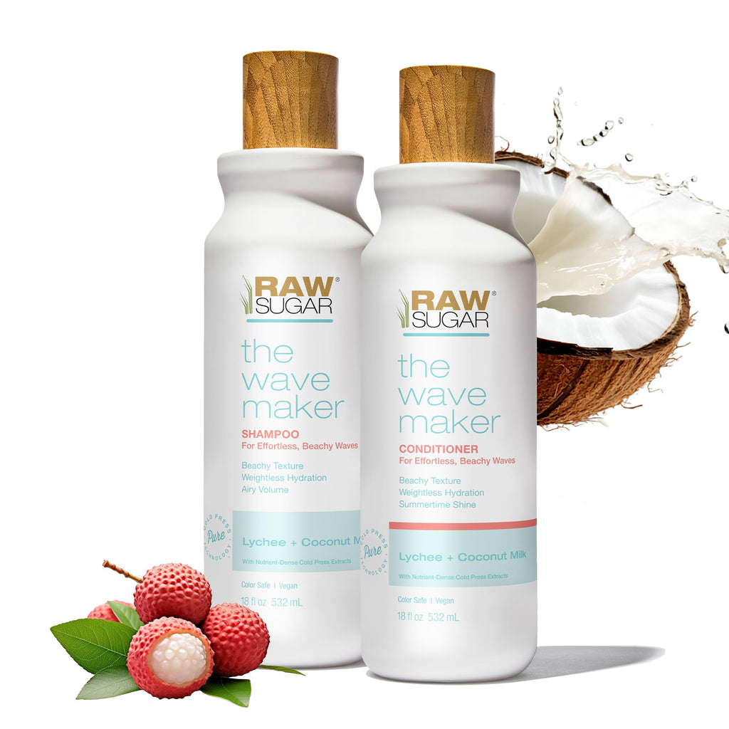 RAW SUGAR Wave Maker Shampoo & Conditioner Set – Beachy Texture, Volume & Shine (18 oz each)