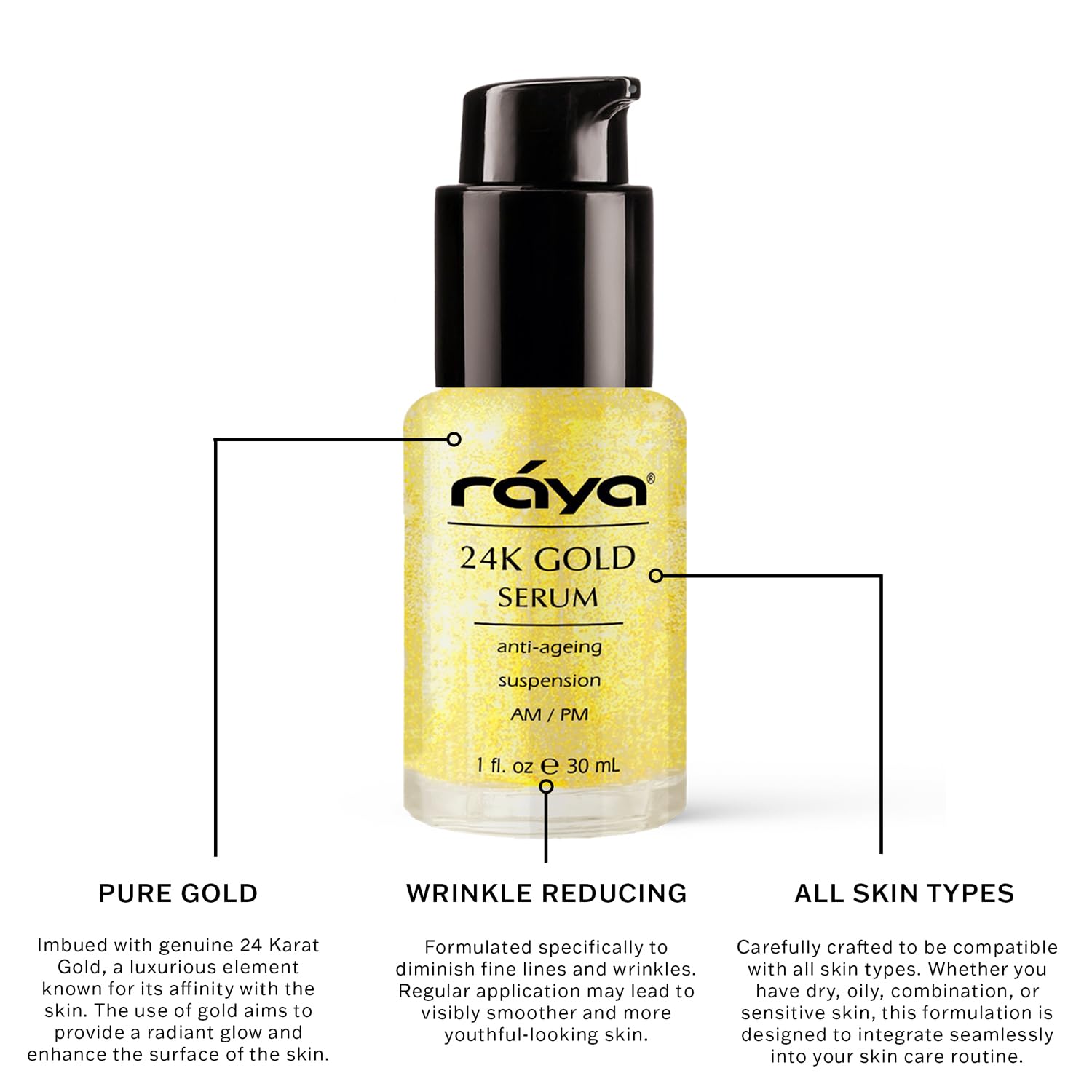 Raya 24K Gold Anti-Aging Serum – All Skin Types | 24K Gold Infusion