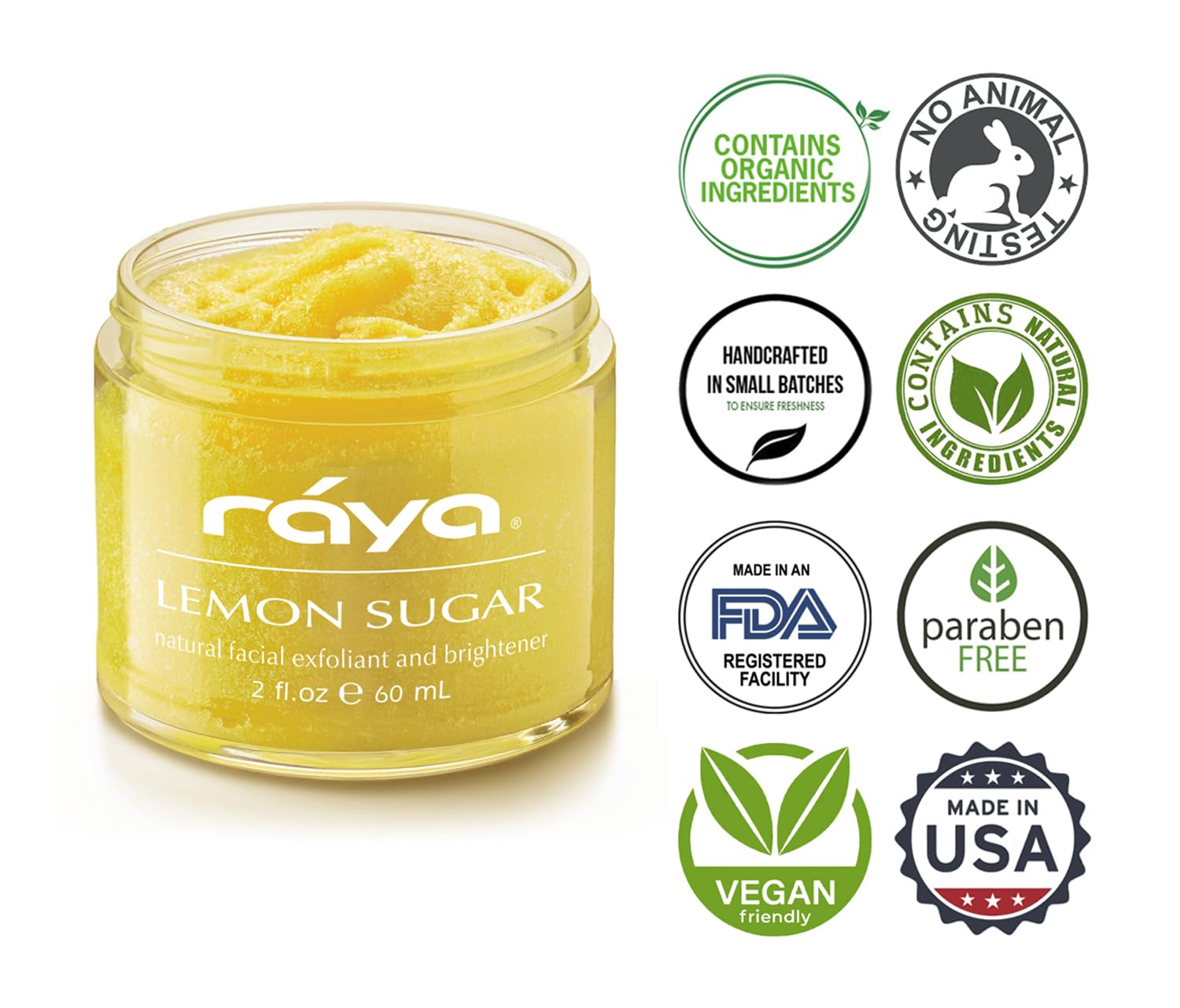 RAYA Lemon Sugar Facial Scrub | Organic Exfoliating Scrub for Dry Skin | Brightens & Smooths Complexion