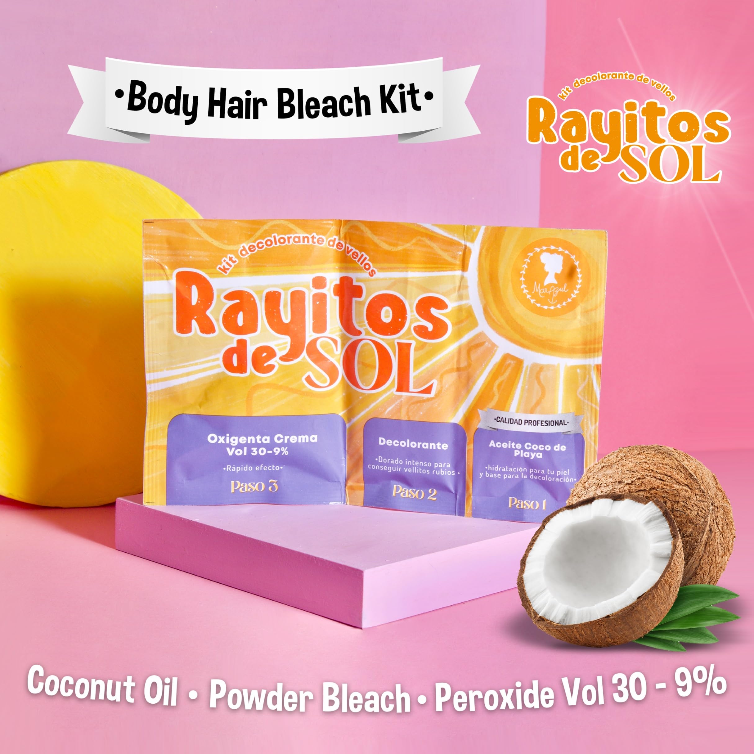 Rayitos de Sol Body Hair Bleach Kit with Coconut Oil | Itch-Free, 8-Week Glow