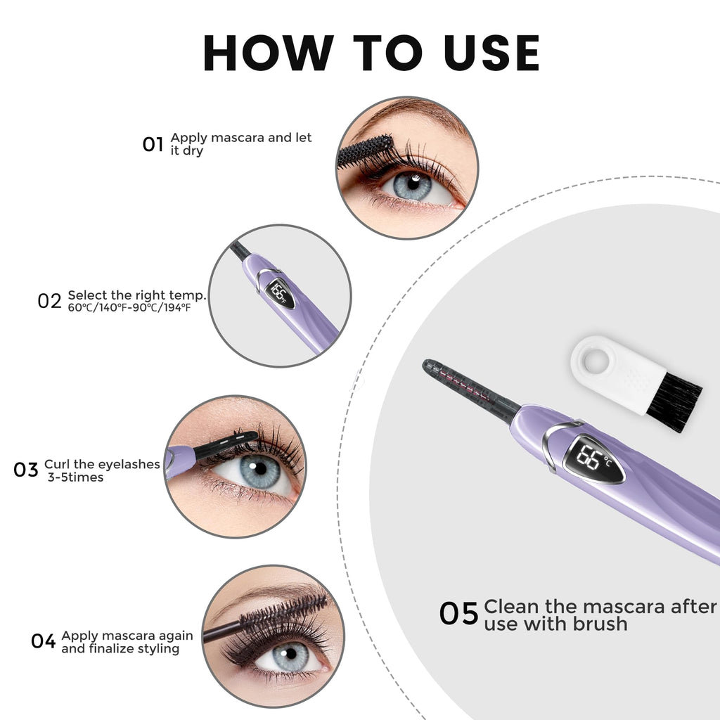 Raysino S600 Heated Eyelash Curler – 8s Fast Heating, 24h Curl, Rechargeable (Lilac/Silver)