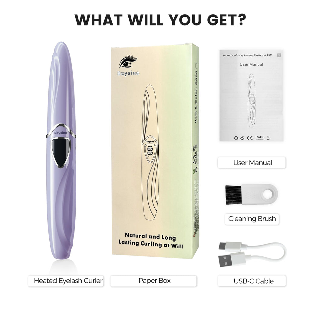 Raysino S600 Heated Eyelash Curler – 8s Fast Heating, 24h Curl, Rechargeable (Lilac/Silver)