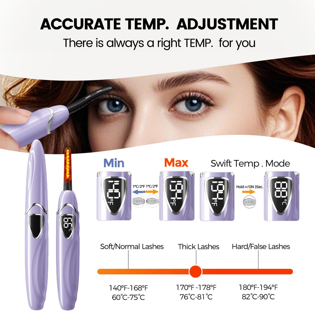 Raysino S600 Heated Eyelash Curler – 8s Fast Heating, 24h Curl, Rechargeable (Lilac/Silver)