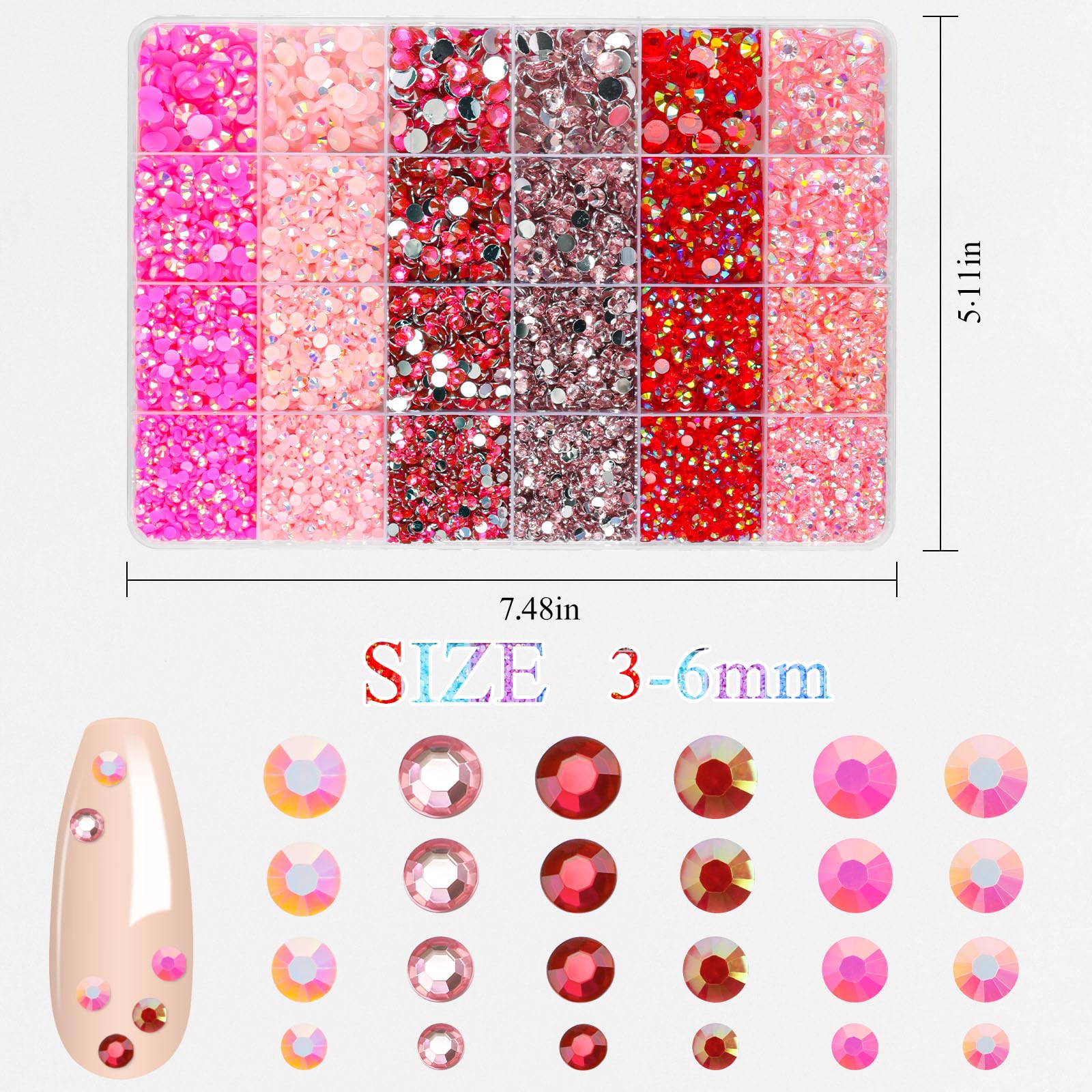 Razet Pink Rhinestones Bedazzling Kit – 19200pcs 3mm-6mm Flatbacks with B7000 Glue
