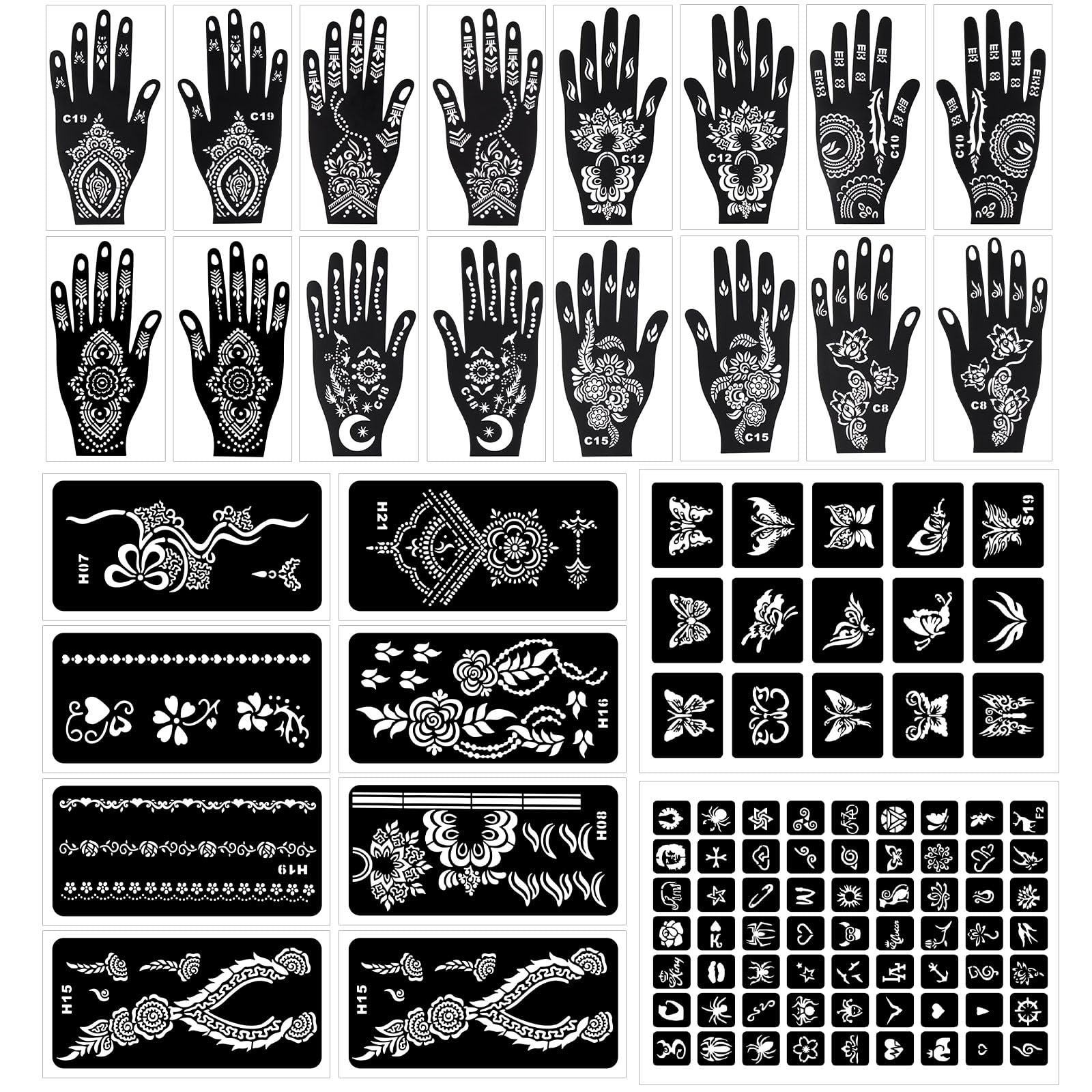 RAZET 94-PCS Temporary Tattoo Stencils for Face & Body Art