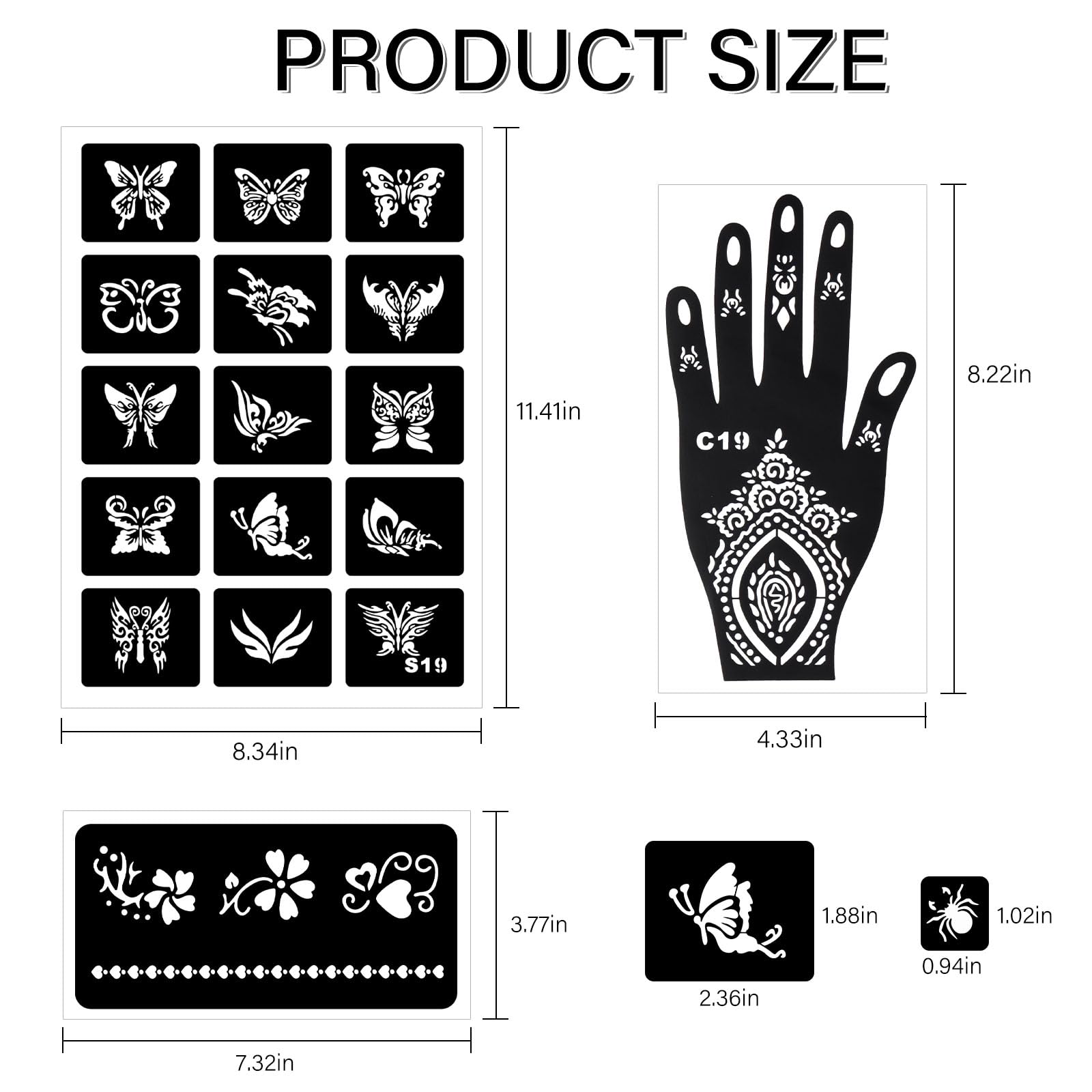 RAZET 94-PCS Temporary Tattoo Stencils for Face & Body Art