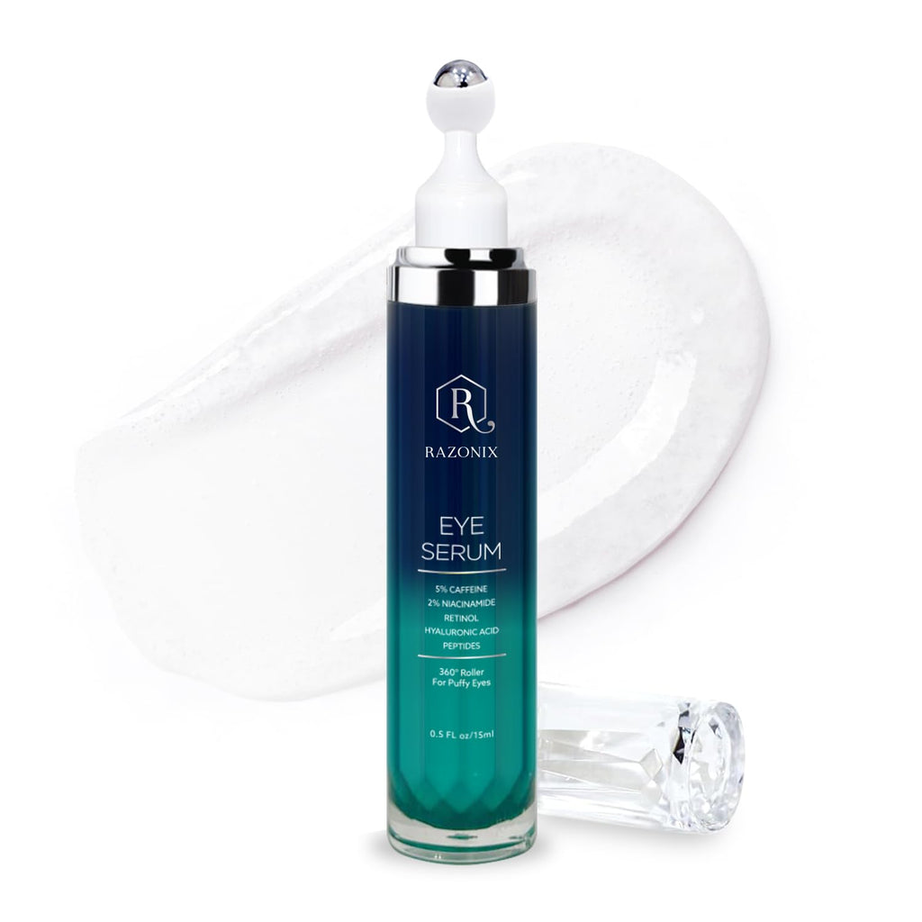 RAZONIX Eye Bags Treatment – Caffeine Eye Cream with Cooling Roller (Medium, Unscented)