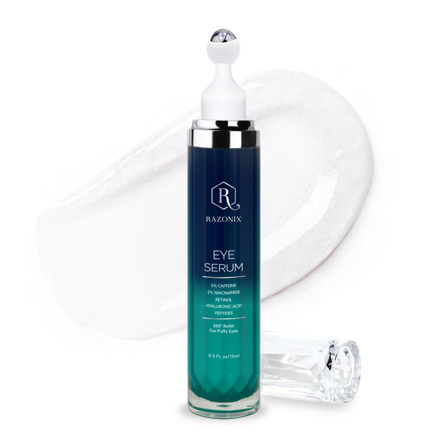 RAZONIX Eye Bags Treatment – Caffeine Eye Cream with Cooling Roller (Medium, Unscented)