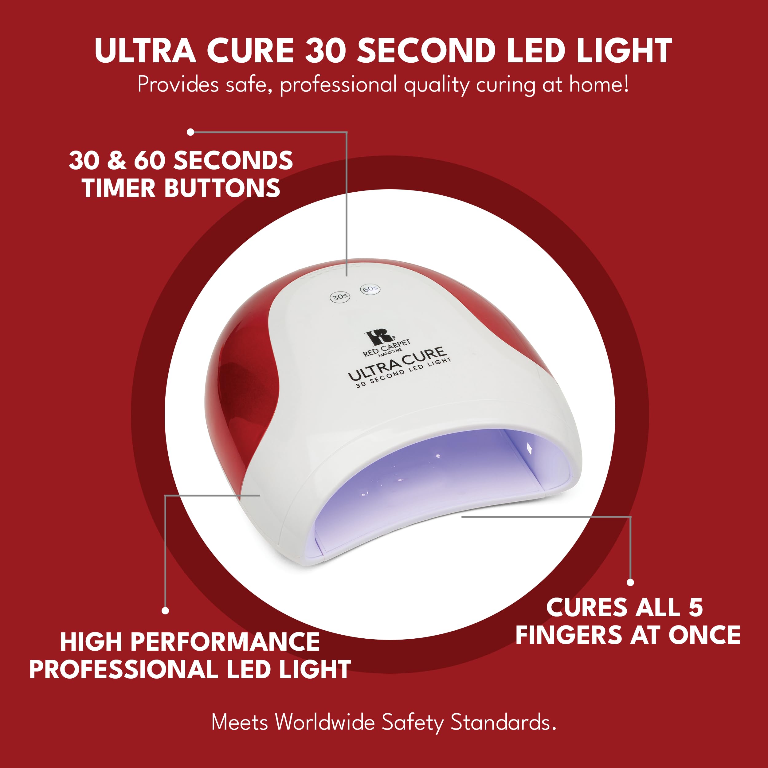 RC Red Carpet Manicure Ultra Cure 30 Salon LED Light – Fast 30s Gel Curing for Nails and Toes