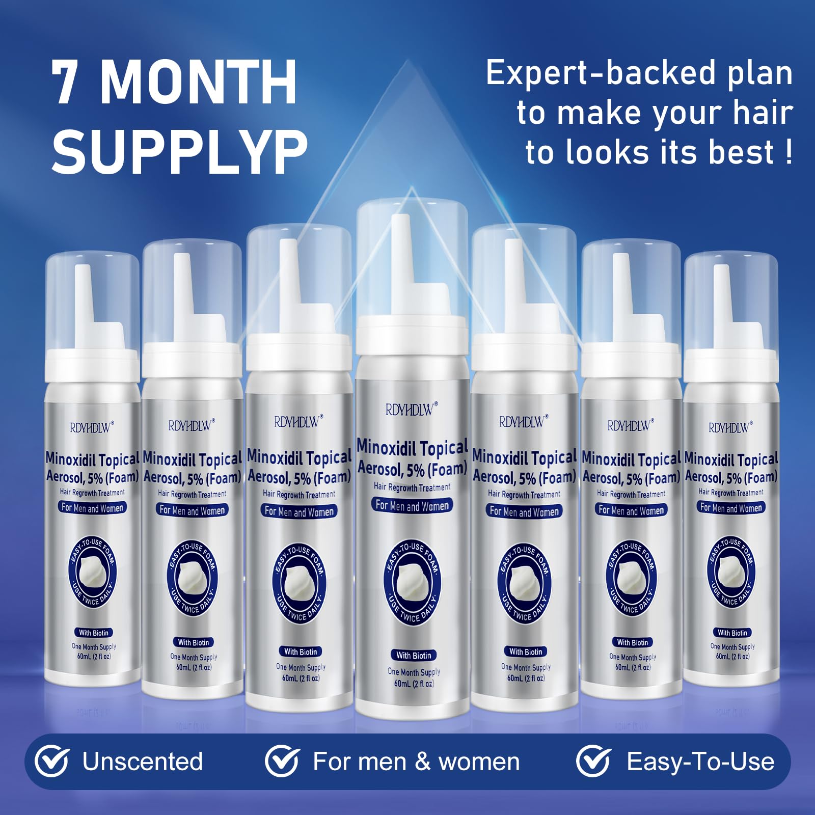 RDVHDLW 5% Minoxidil Foam for Hair Growth – Men & Women, 7-Month Supply (7x60ml)