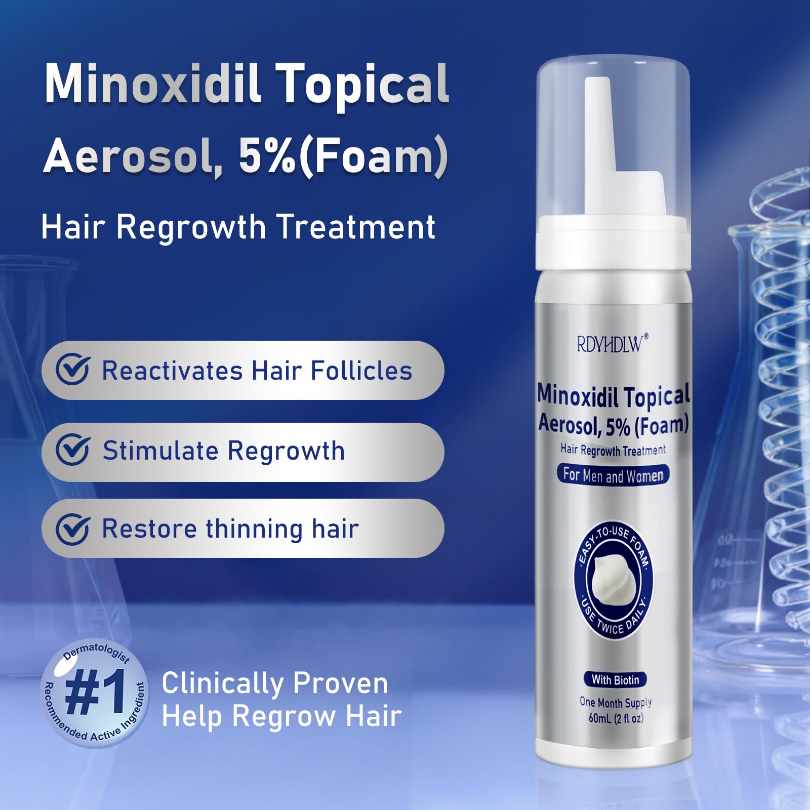 RDVHDLW 5% Minoxidil Foam for Hair Growth – Men & Women, 7-Month Supply (7x60ml)